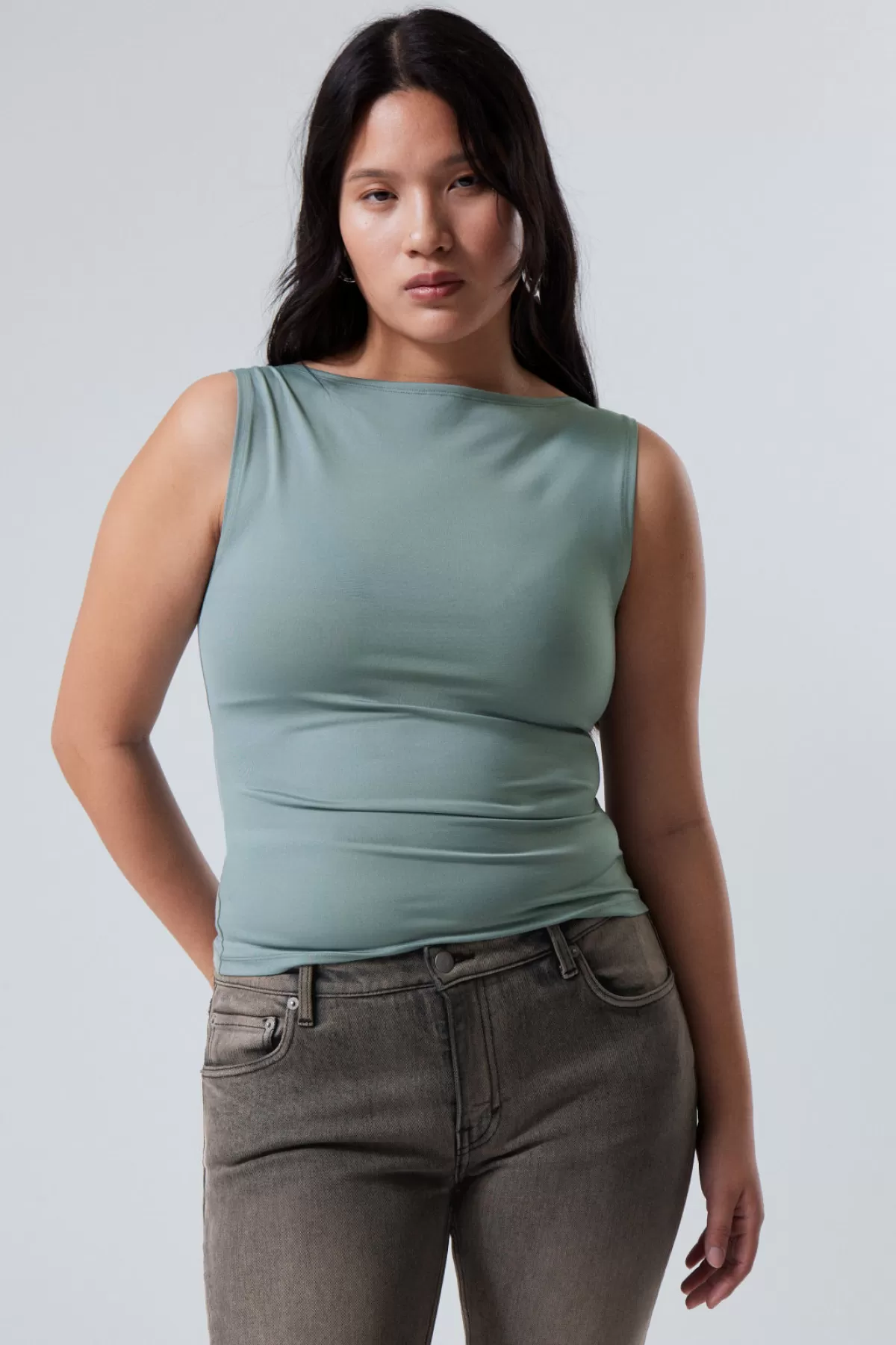 Weekday Annie Boatneck Sleeveless Top Dusty Turquoise Sale