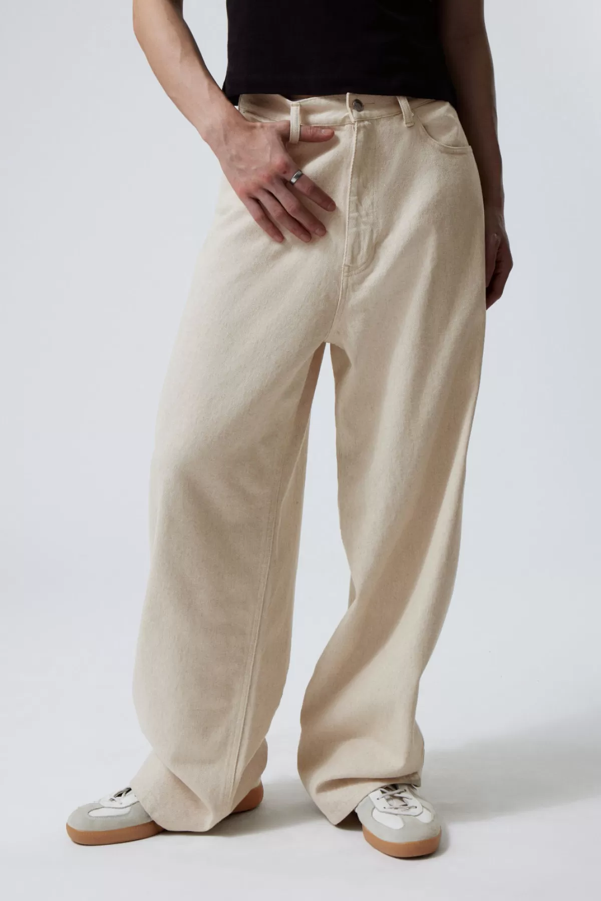 Weekday Astro Baggy Linen Blend Trousers Ecru Online