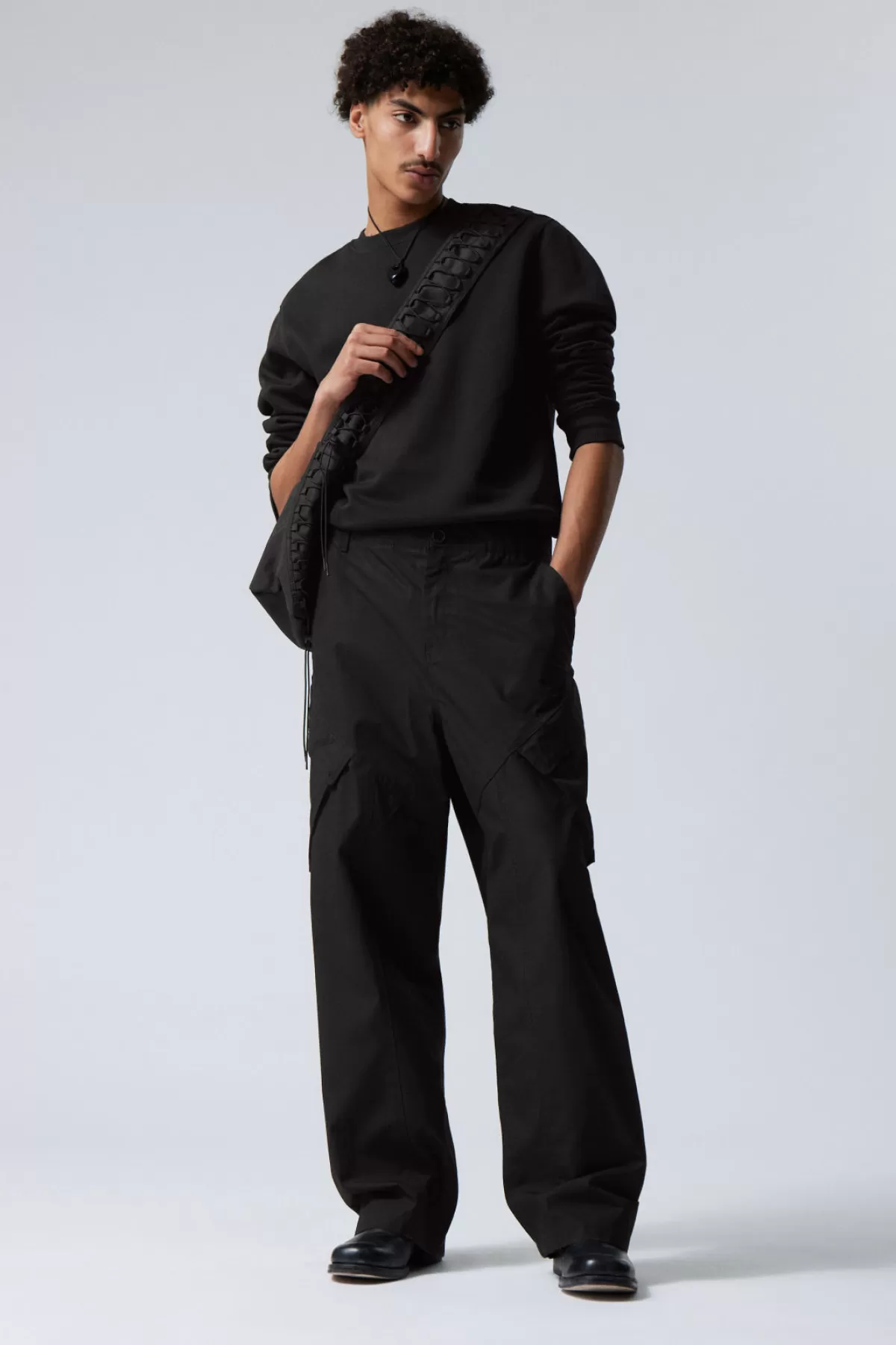 Weekday Astro Loose Asymmetric Cargo Trousers Black Hot