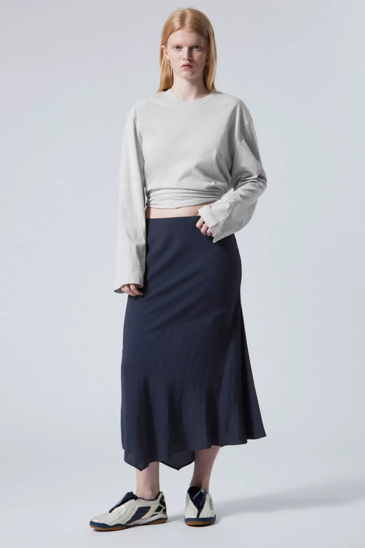 Weekday Asymmetric Midi Skirt Dark Blue Best Sale
