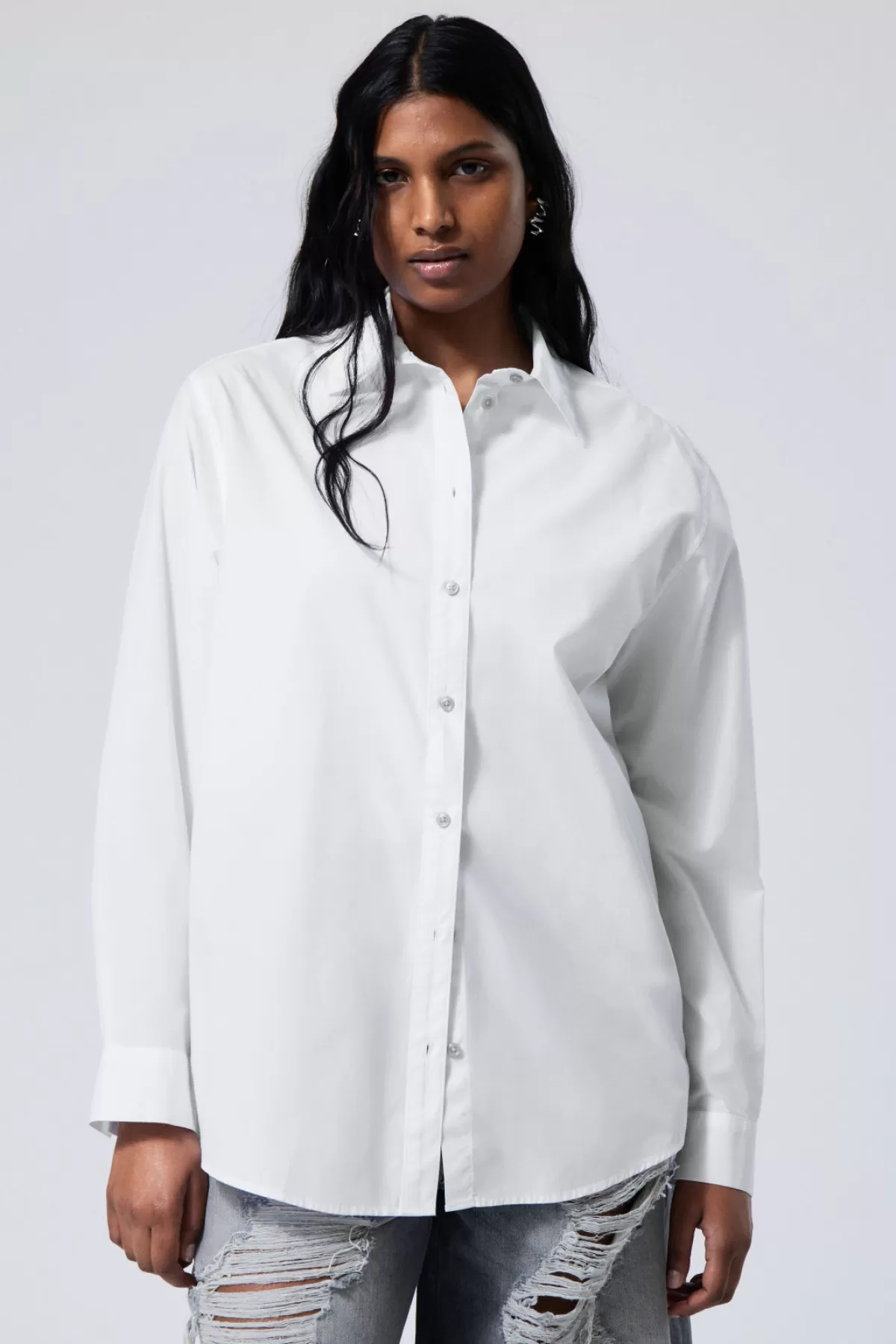 Weekday Buttoned Poplin Wrap Shirt White Hot
