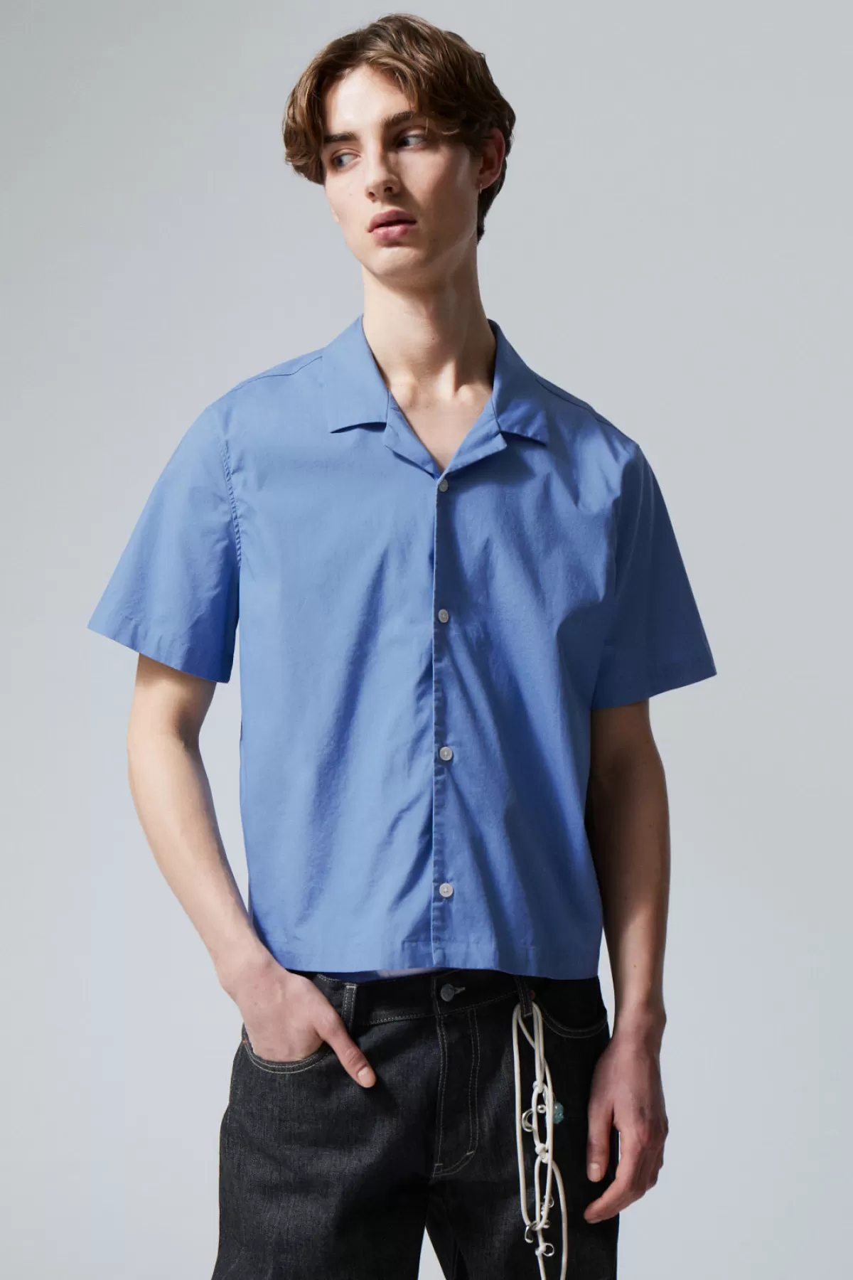 Weekday Charlie Short Sleeve Shirt Medium Blue Discount