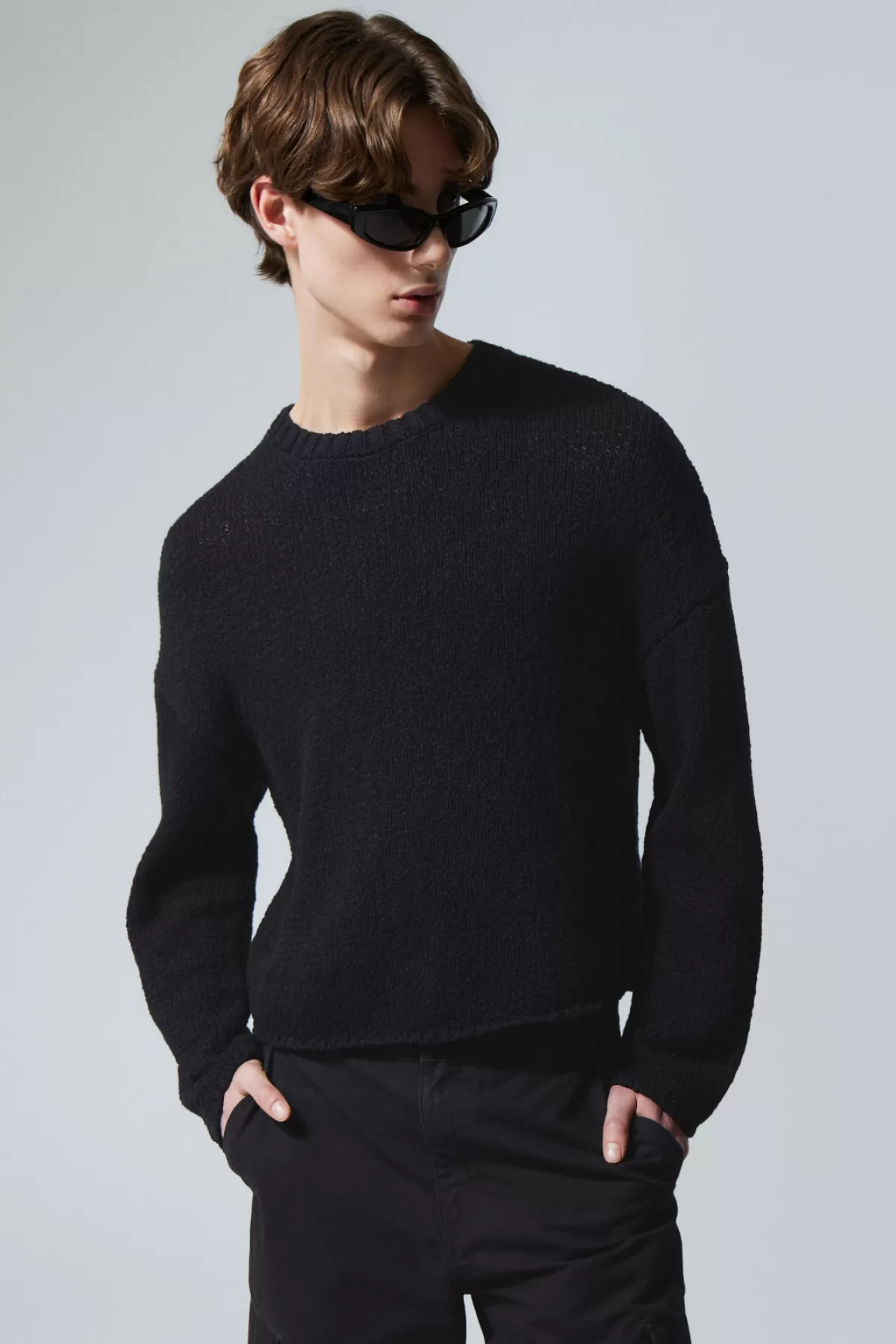 Weekday Cropped Heavy Knitted Sweater Black Discount