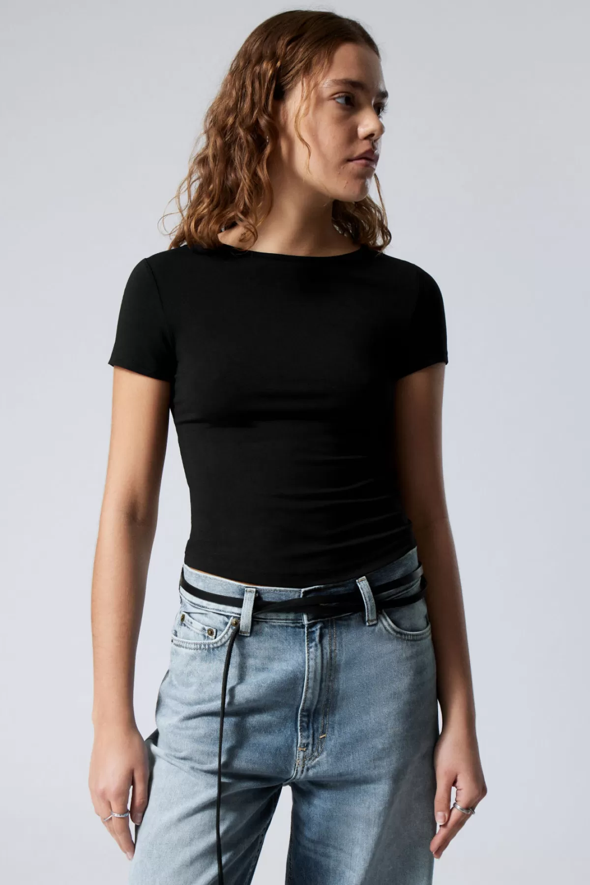 Weekday Curved Hem Fitted Modal T- shirt Cheap