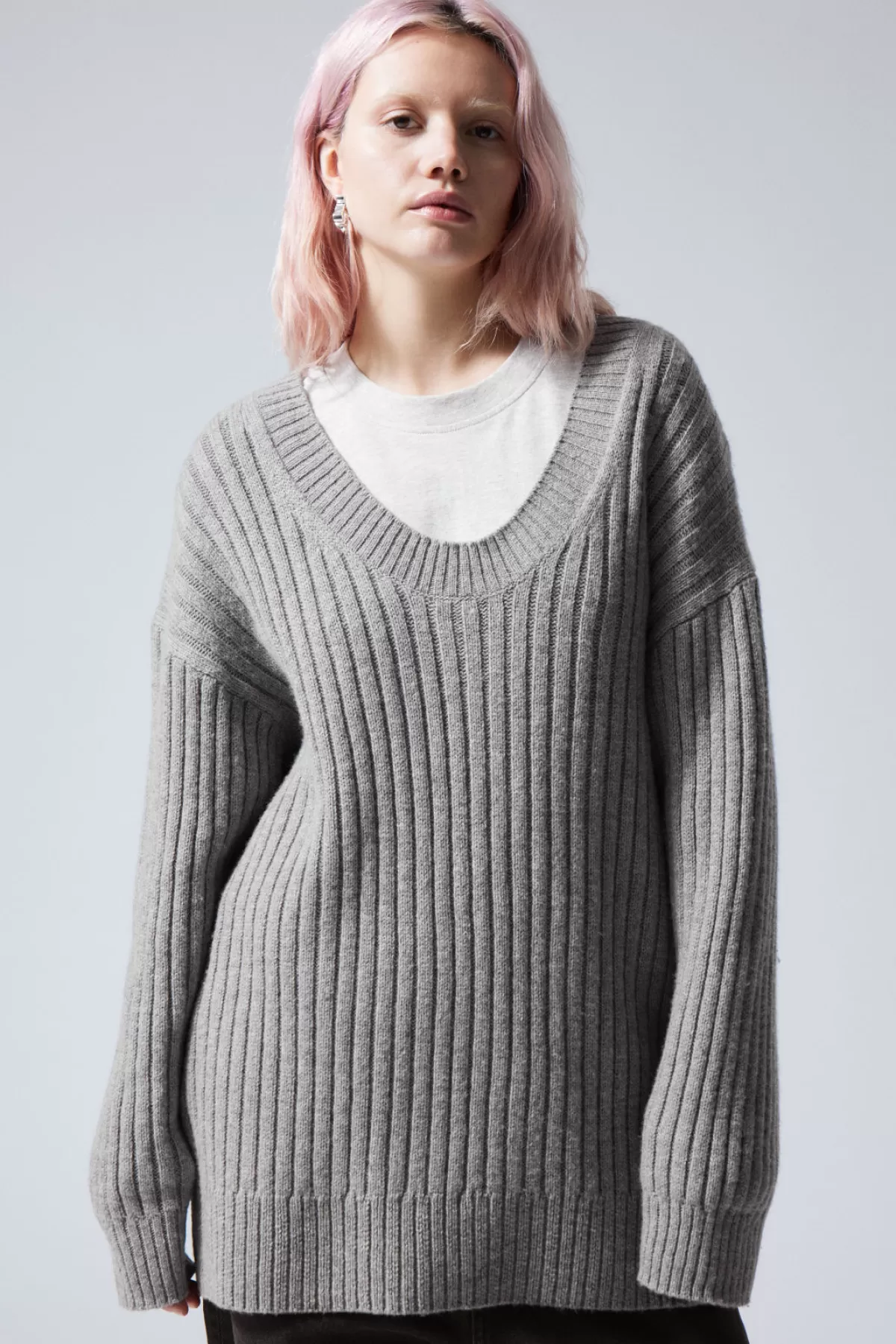 Weekday Eden Oversized Wool Blend Sweater Grey Clearance