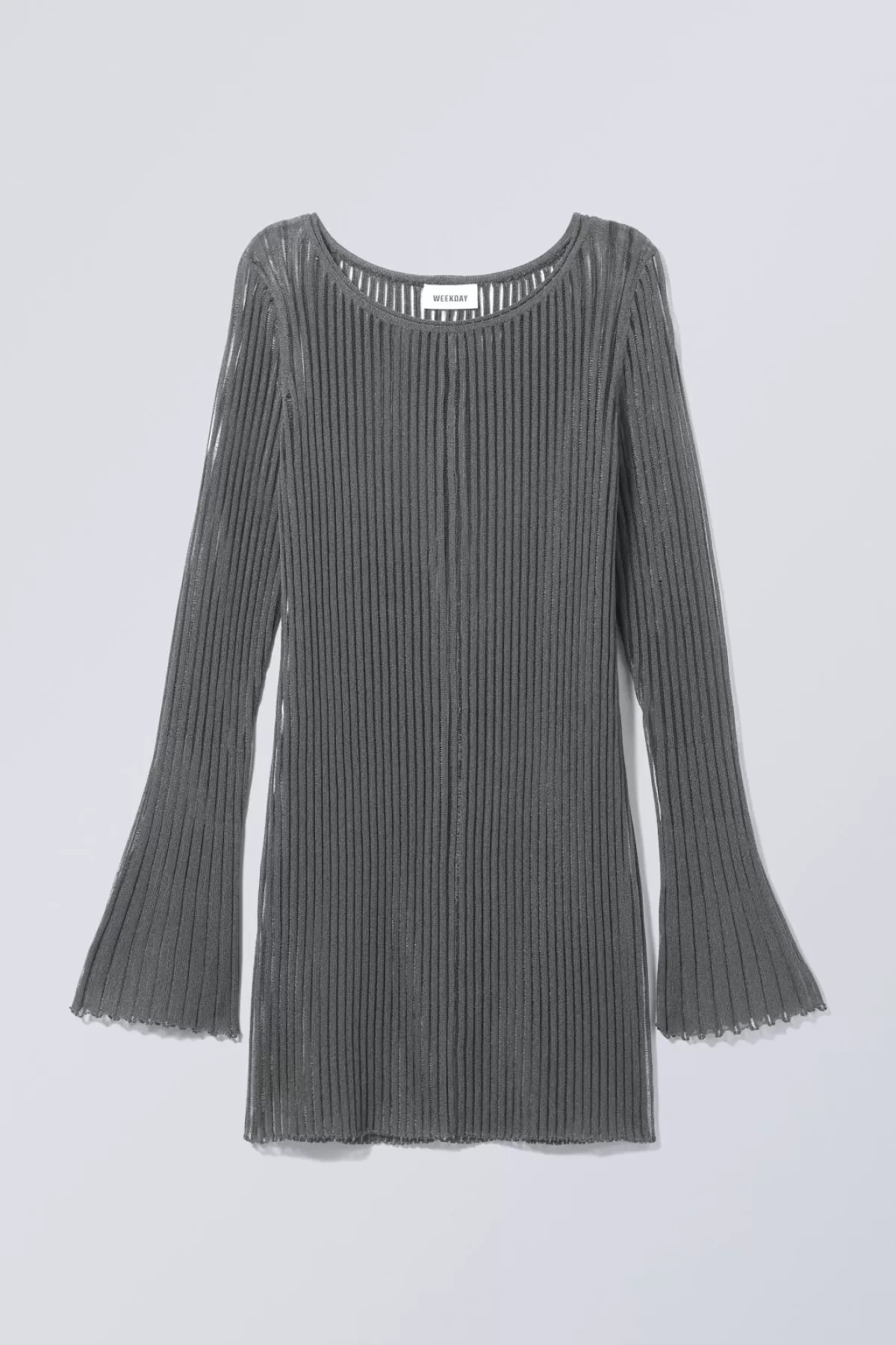 Weekday Eleana Sheer Rib Knit Mini Dress Dark Grey Flash Sale