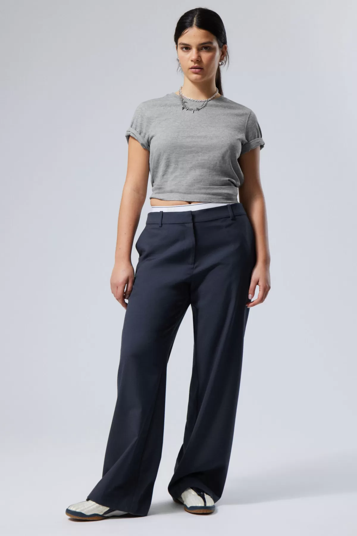 Weekday Emily Low Waist Suiting Trousers Navy New