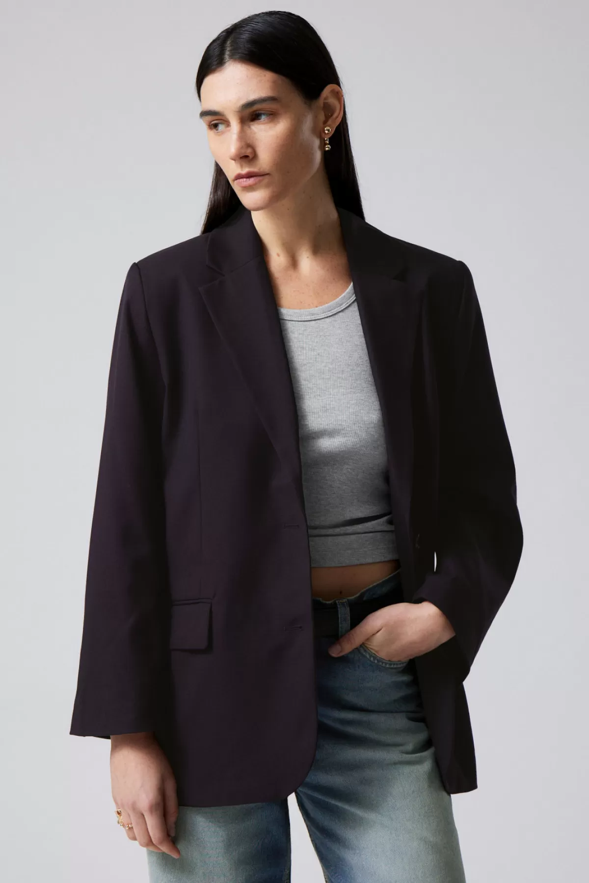 Weekday Erin Oversized Blazer Dark Plum Fashion