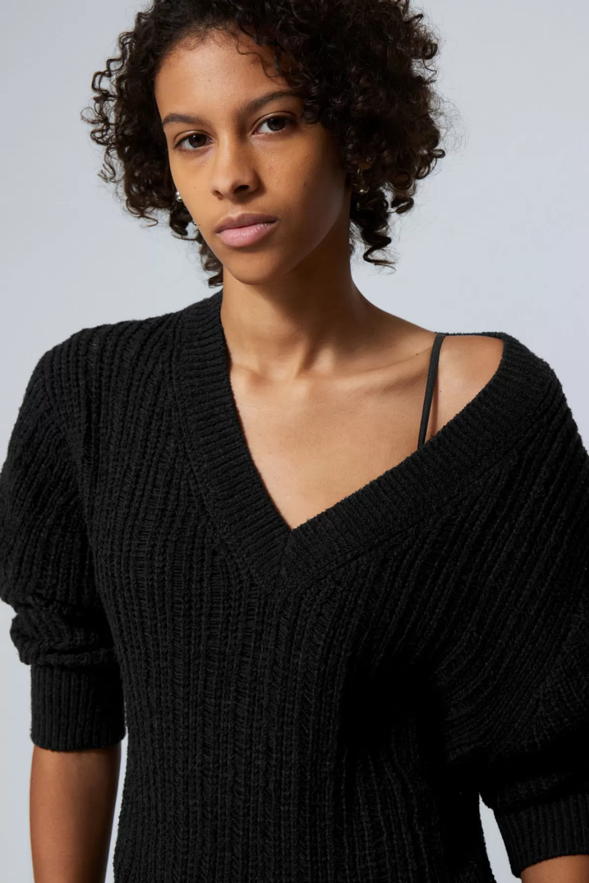 Weekday Farila Oversized Distressed Sweater Black Clearance