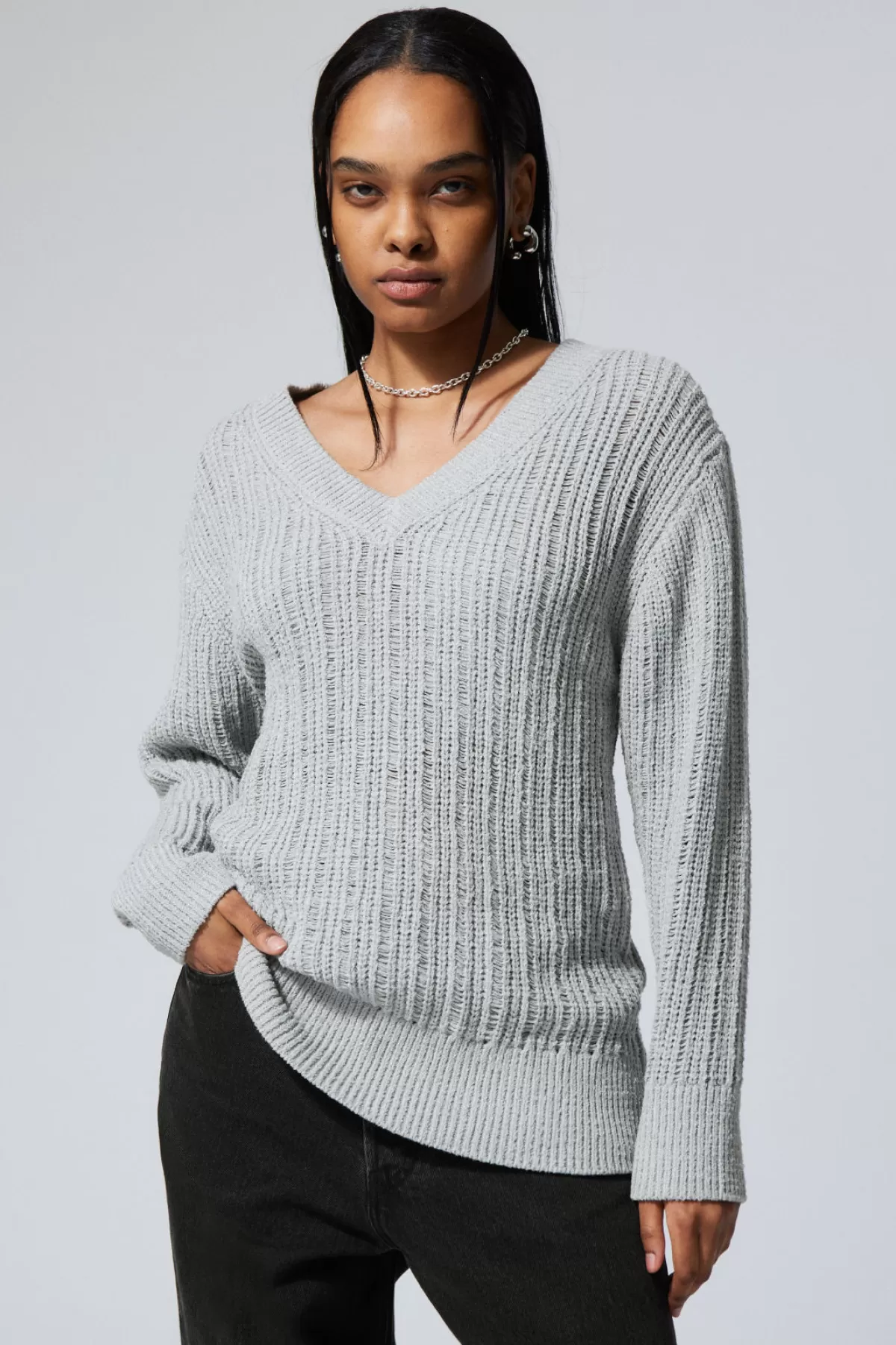 Weekday Farila Oversized Distressed Sweater Light Dusty Grey Online