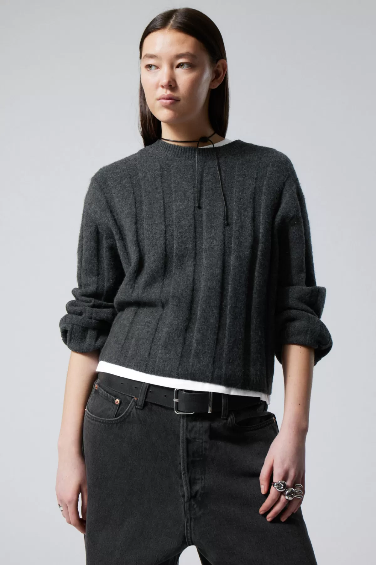 Weekday Fiona Rib Sweater Dark grey Store