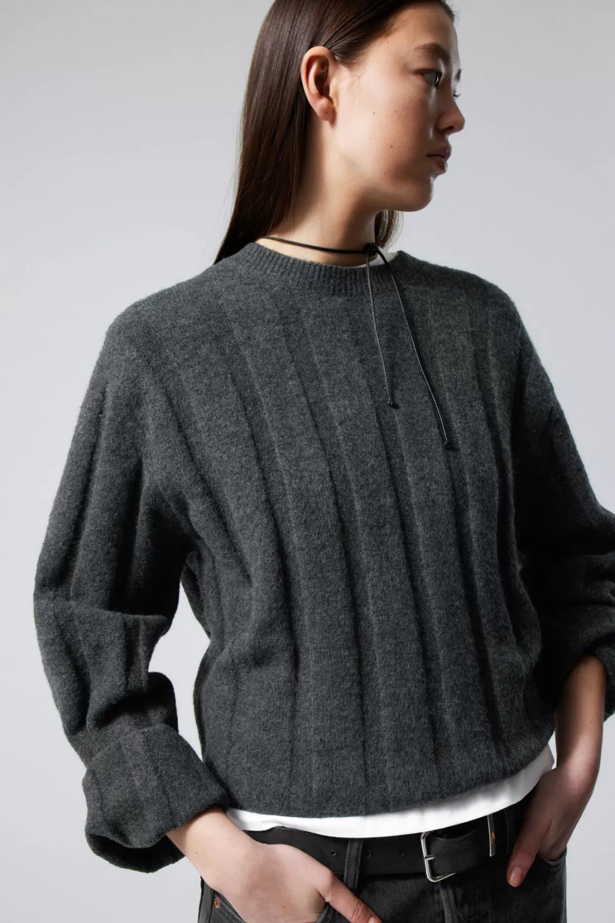 Weekday Fiona Rib Sweater Dark grey Store