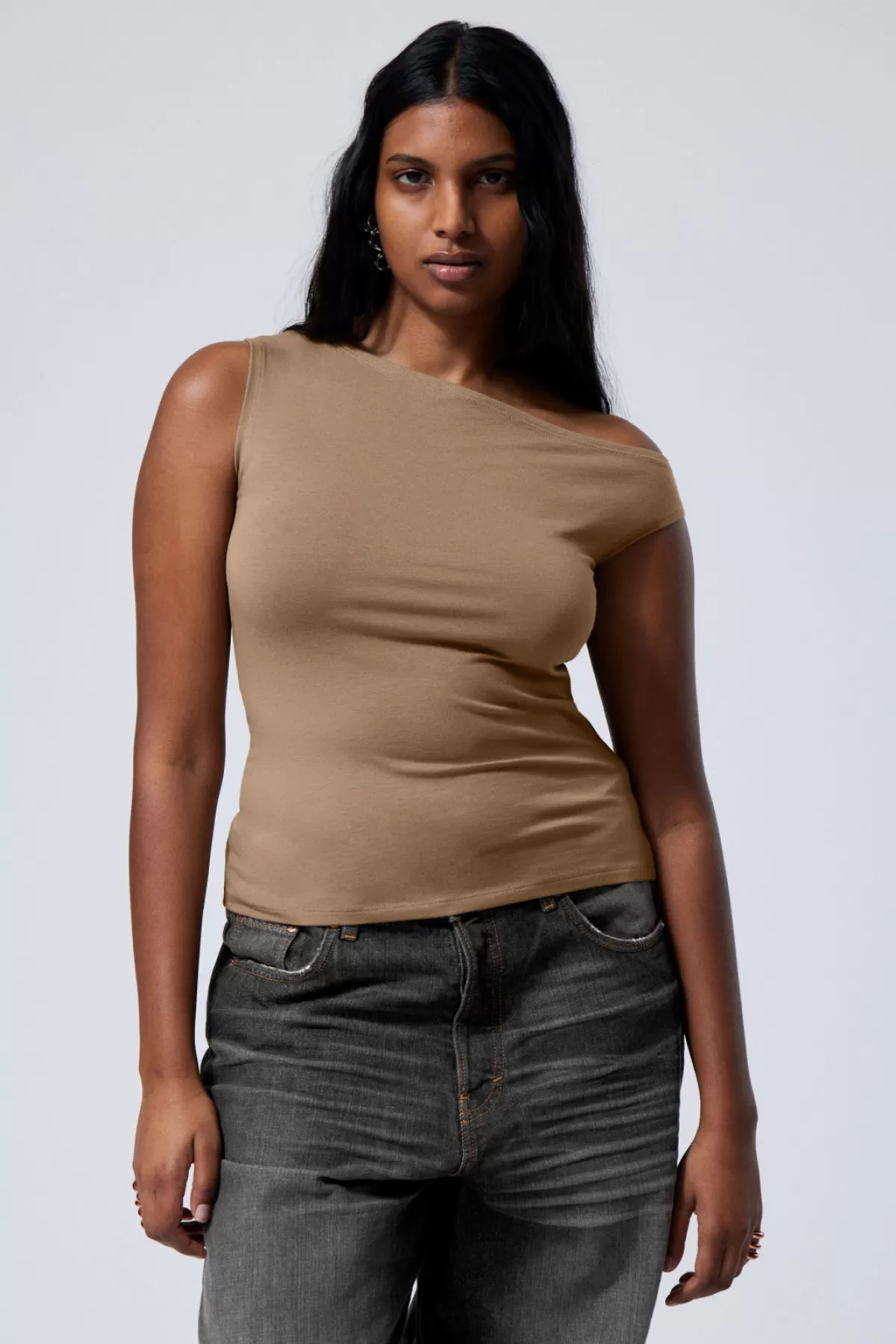 Weekday Fitted Asymmetric Top Beige Cheap