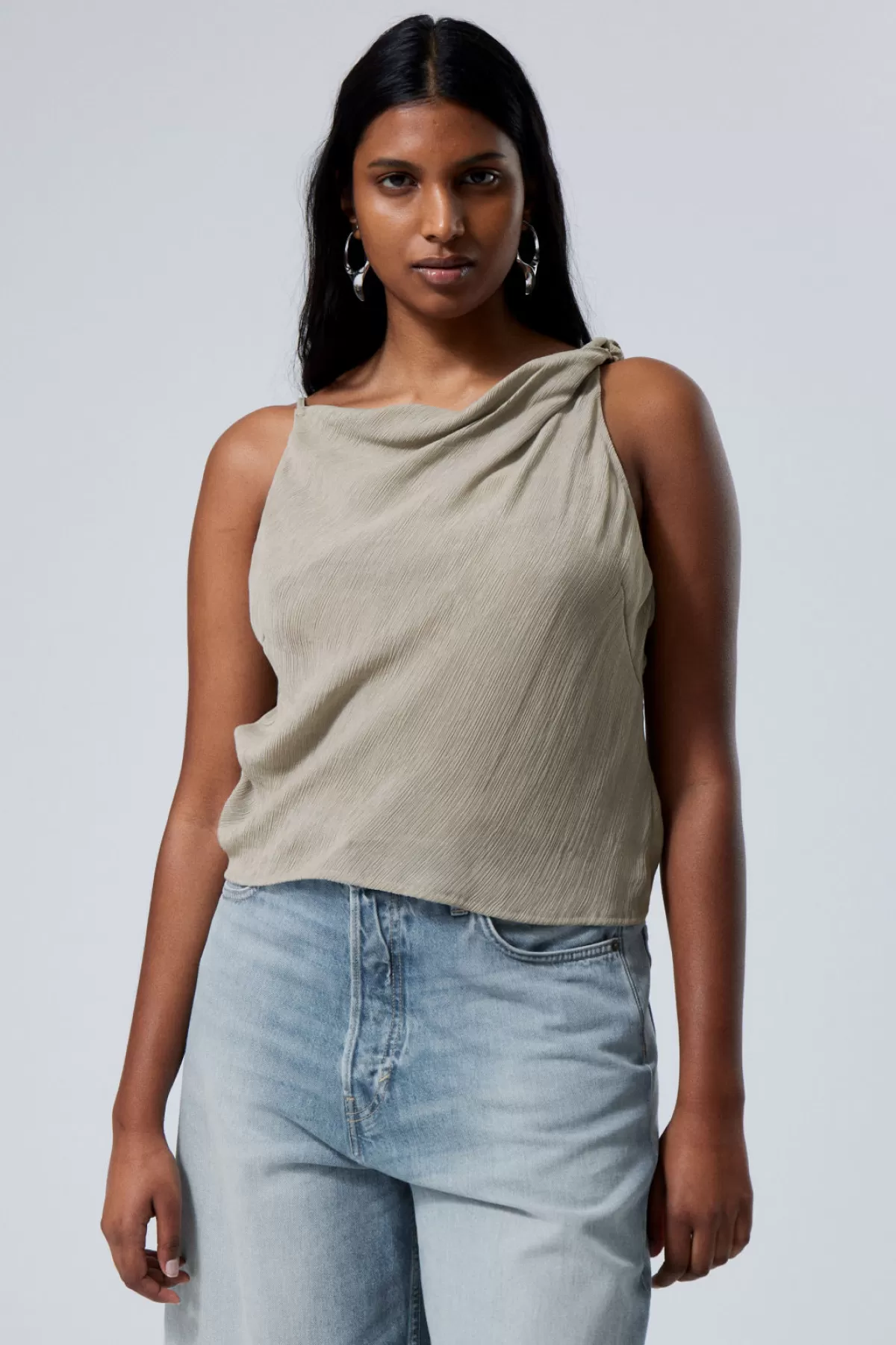 Weekday Fitted Boatneck Drape Top Light Dusty Mole Cheap