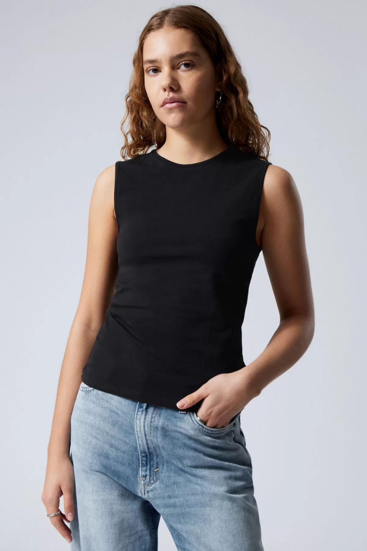 Weekday Fitted Cotton Tank Top Black Cheap