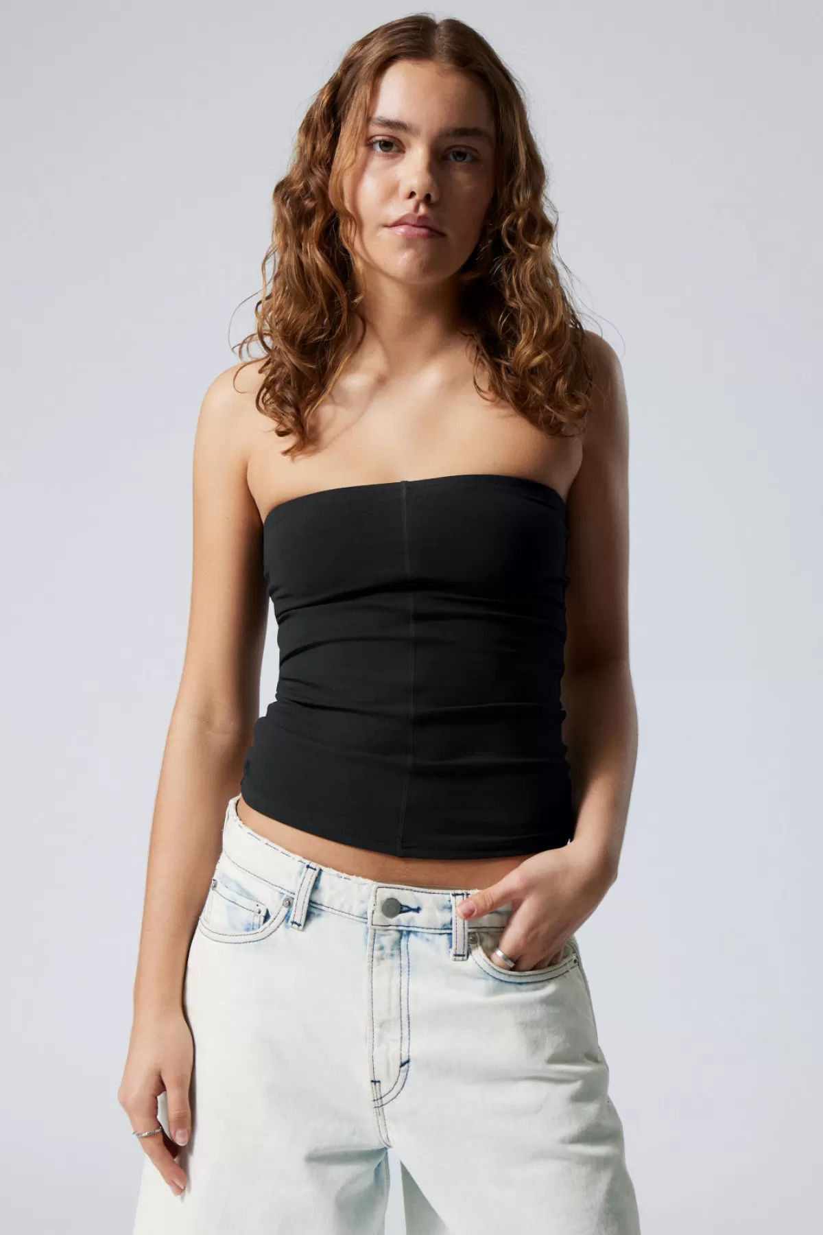 Weekday Fitted Cotton Tube Top Black Hot