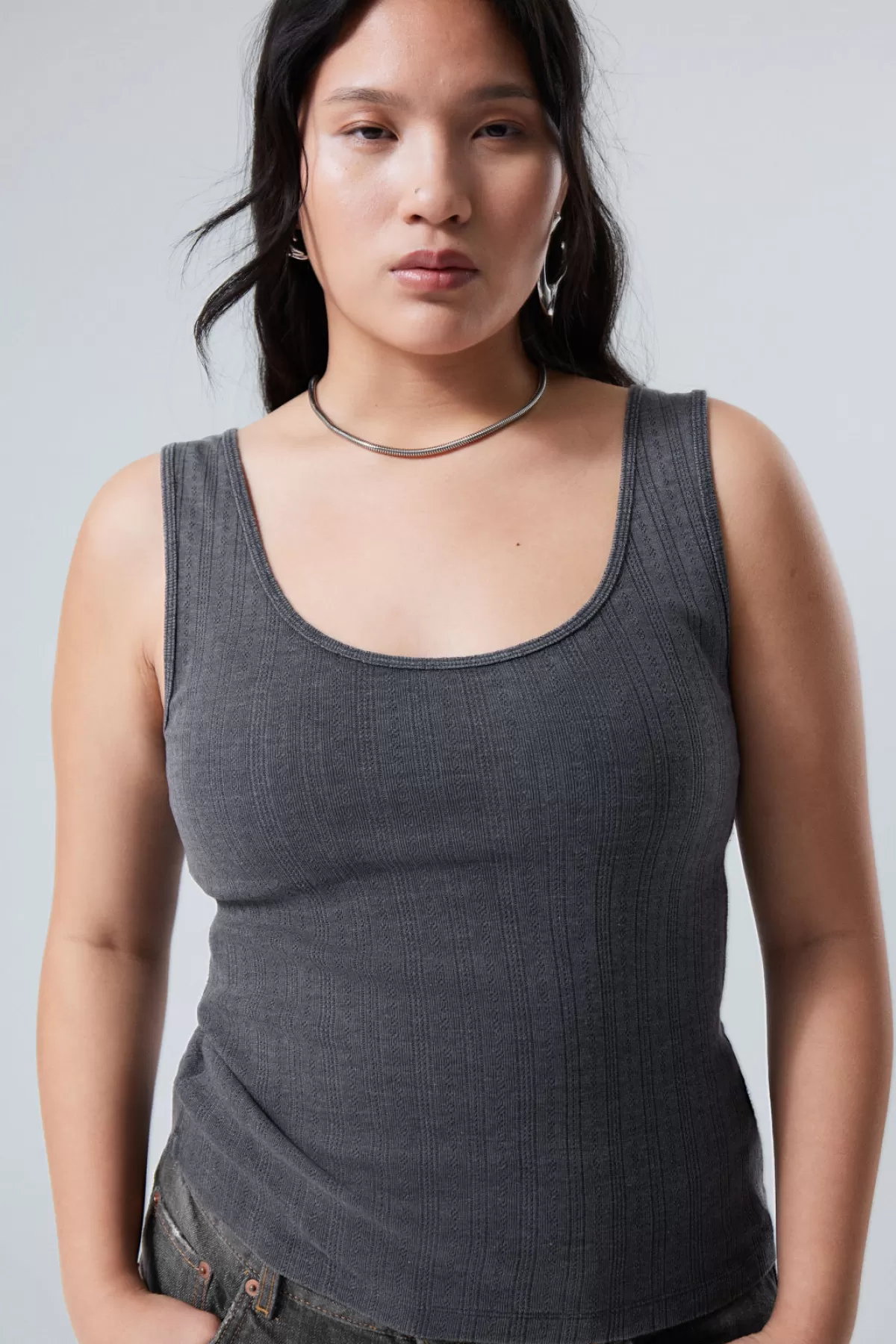 Weekday Fitted Pointelle Tank Top Anthracite Cheap