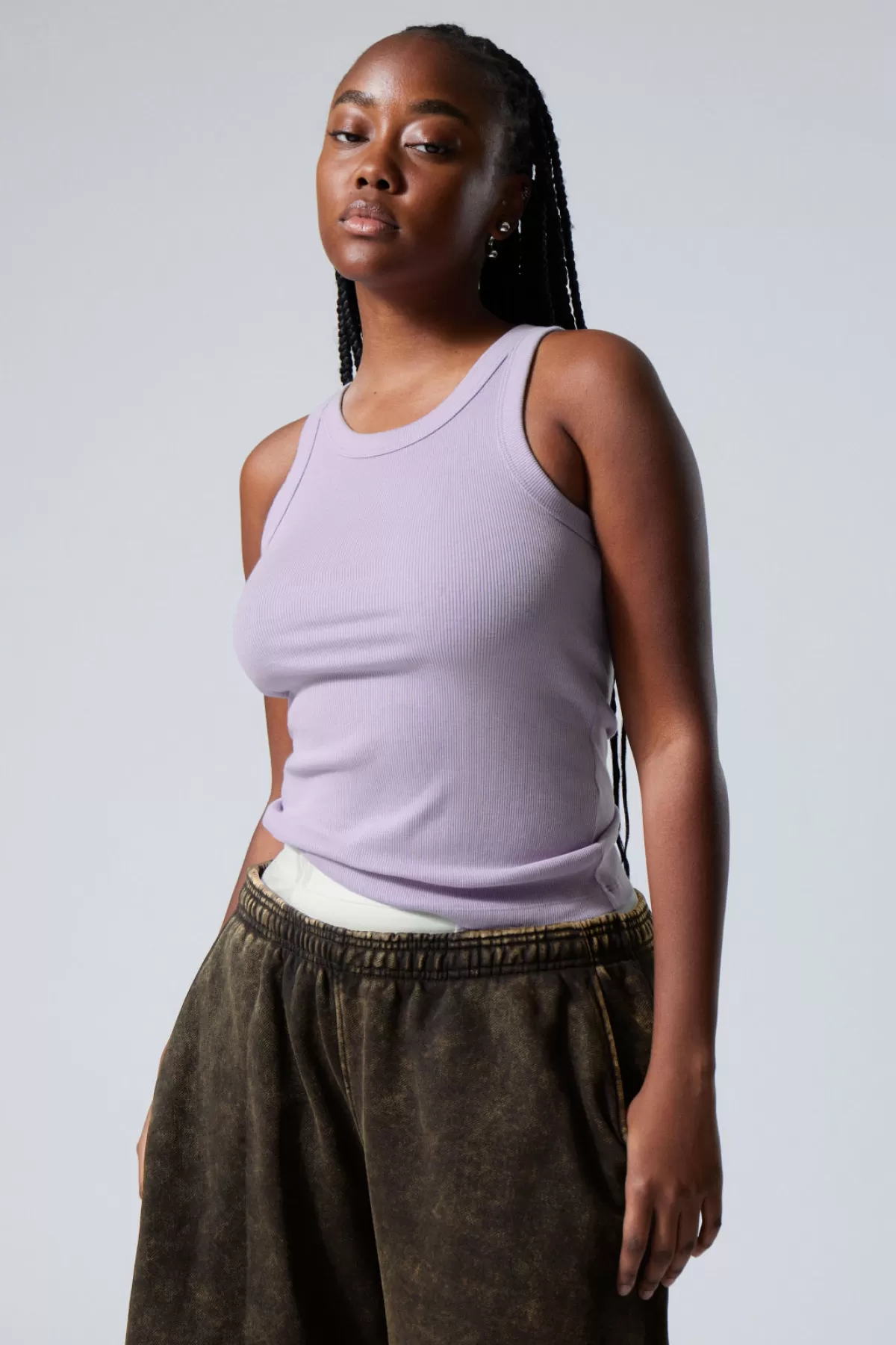 Weekday Fitted Rib Tank Top Washed Lilac Best