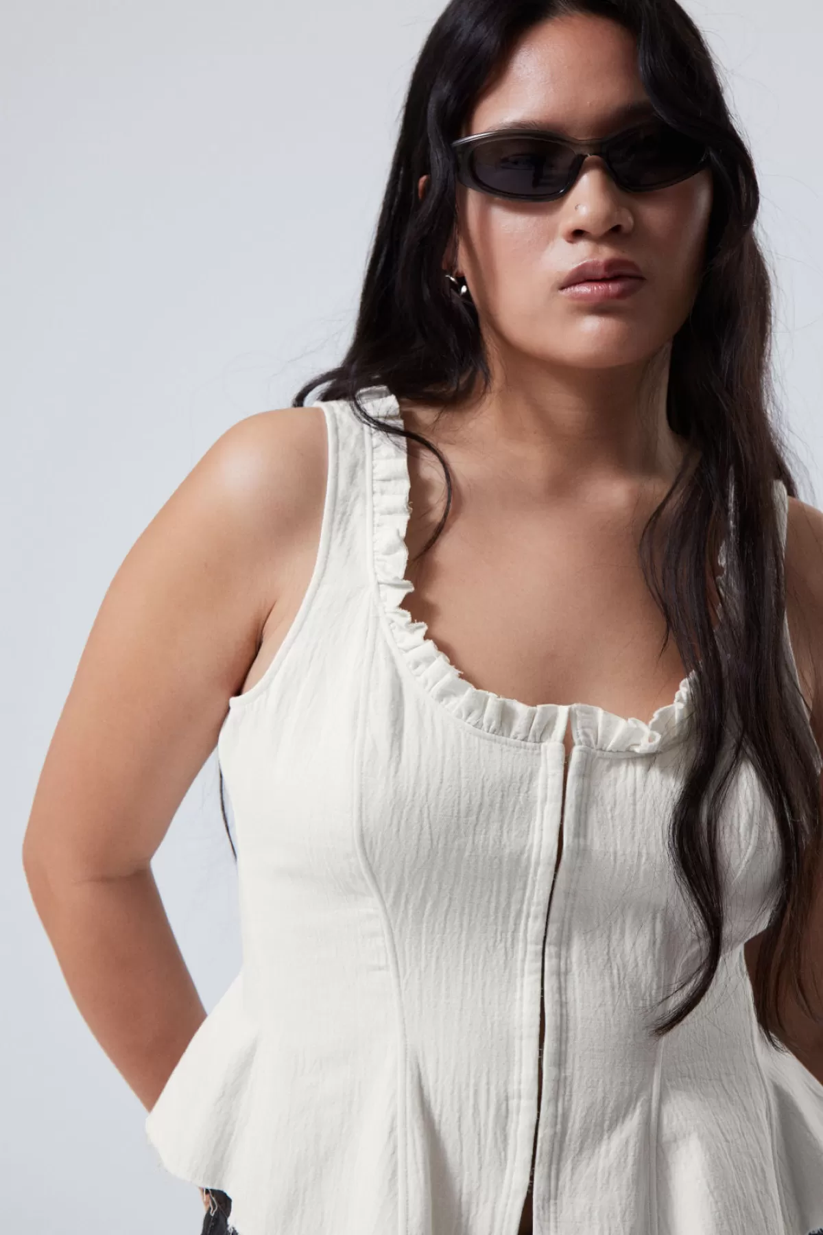 Weekday Fitted Twill Corset Top Dusty White Shop