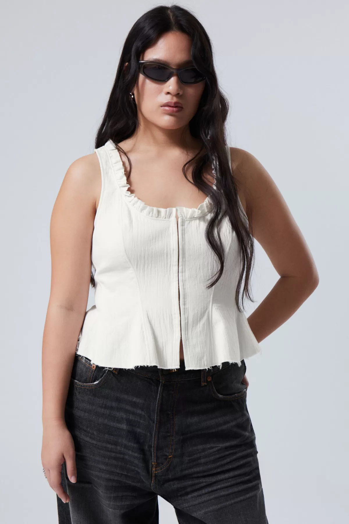 Weekday Fitted Twill Corset Top Dusty White Shop