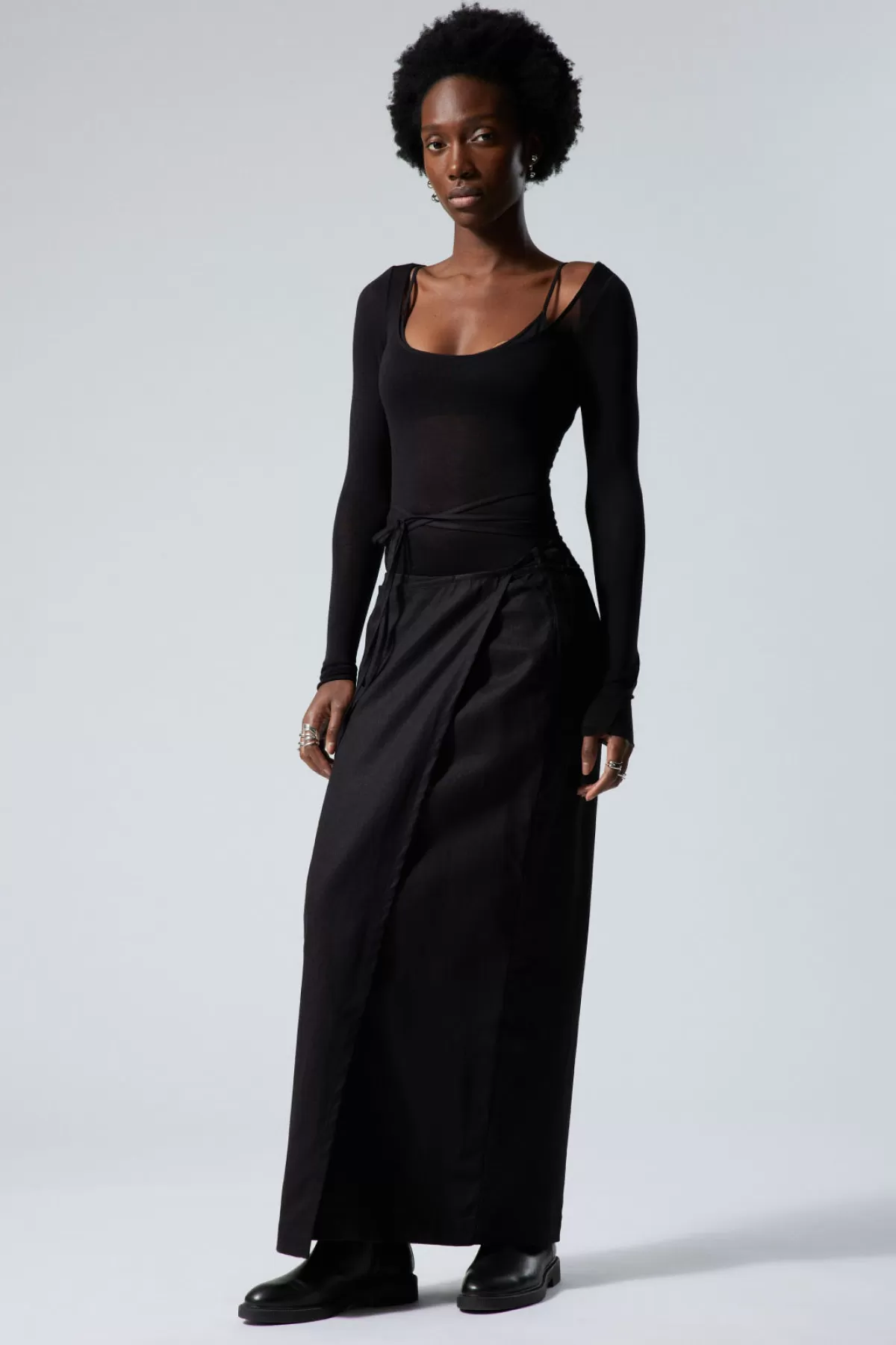 Weekday Fold Linen Mix Long Skirt Black Fashion
