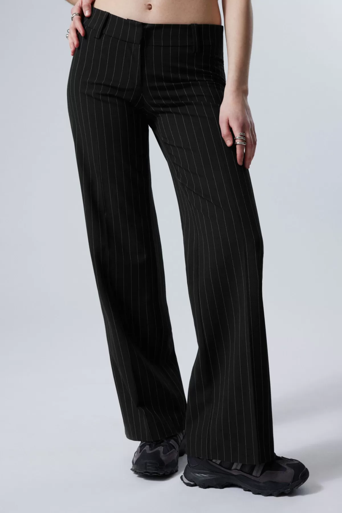 Weekday Keel Low Suiting Trousers Black Pinstripe Store