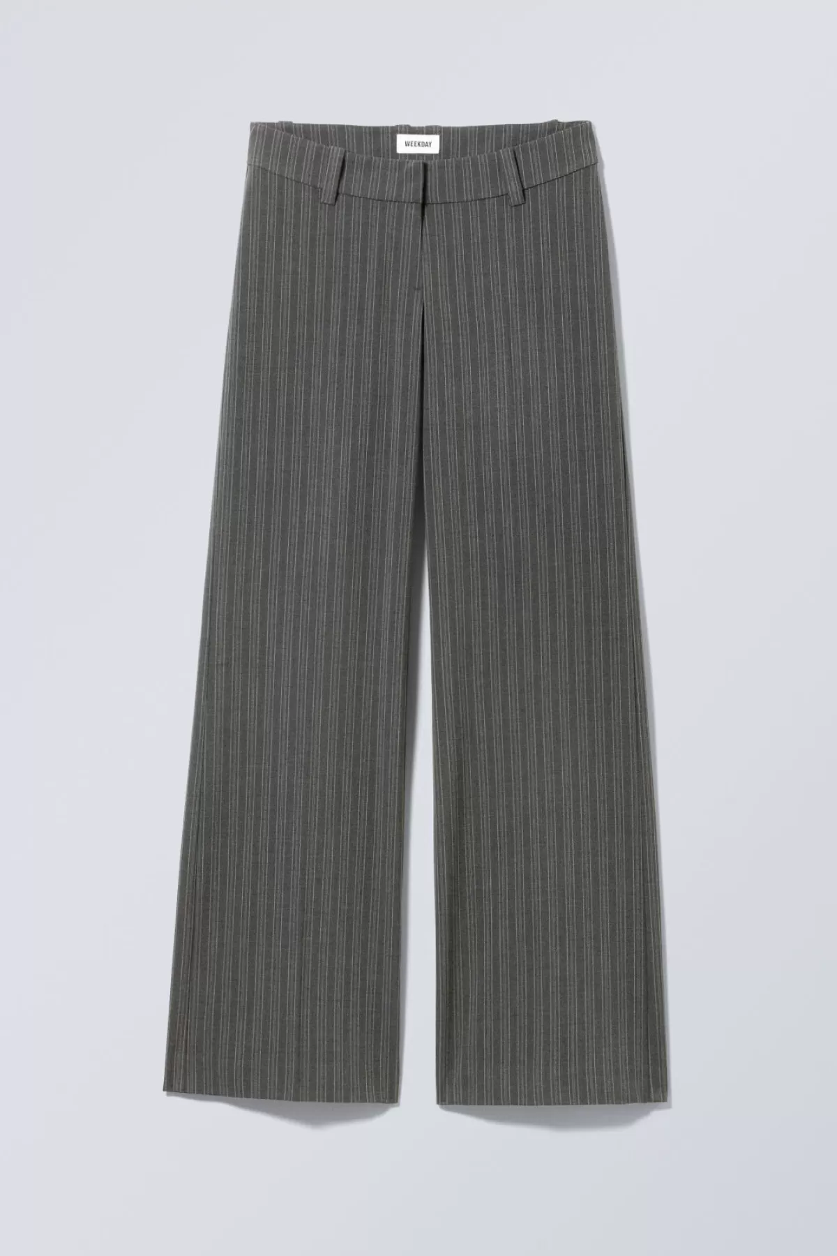 Weekday Keel Low Suiting Trousers Dark Grey Pinstripe Store