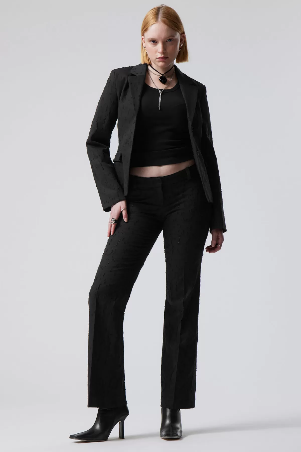 Weekday Keela Distressed Jacquard Trousers Black Store
