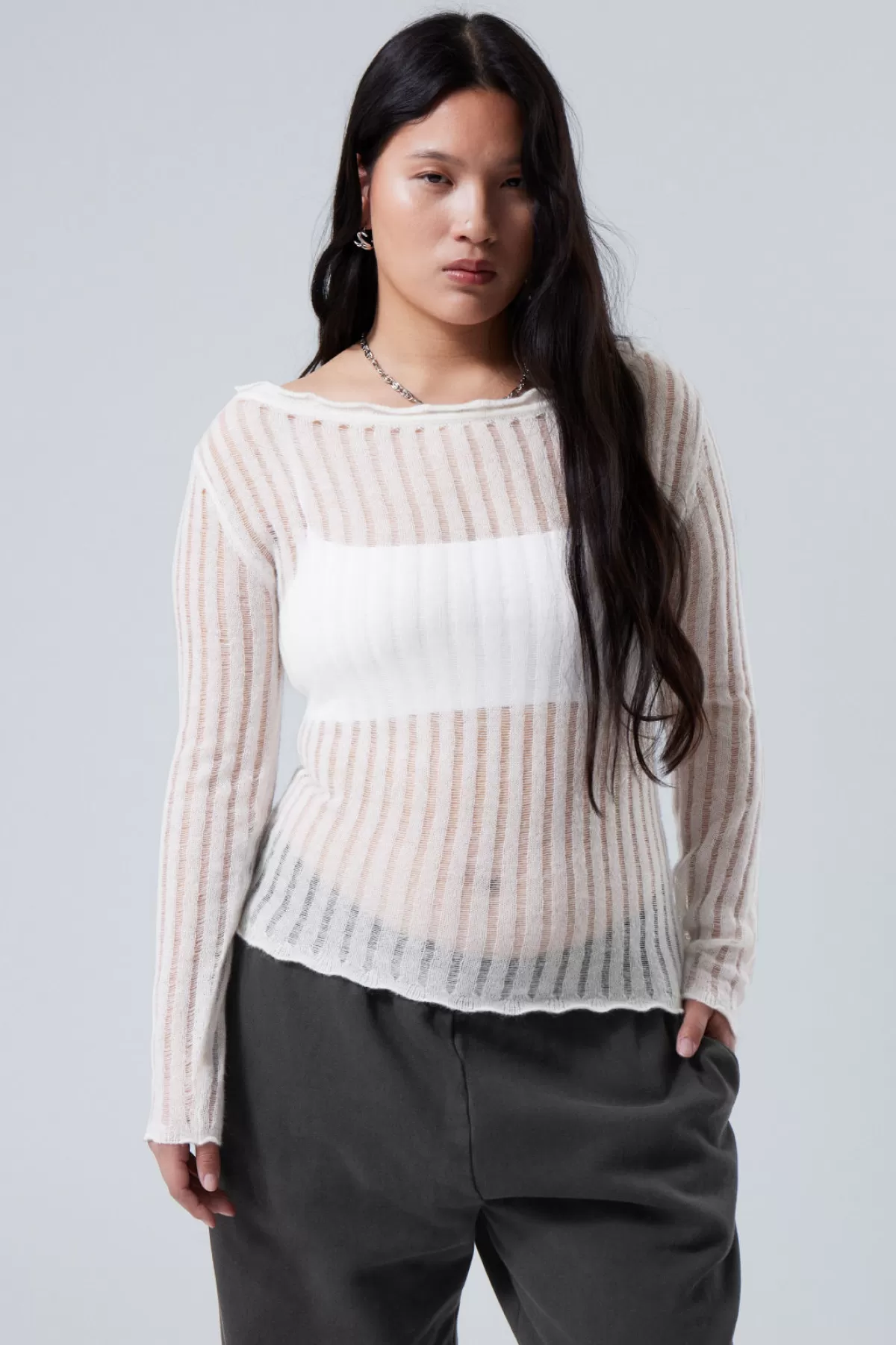 Weekday Knitted Off Shoulder Sweater White Clearance