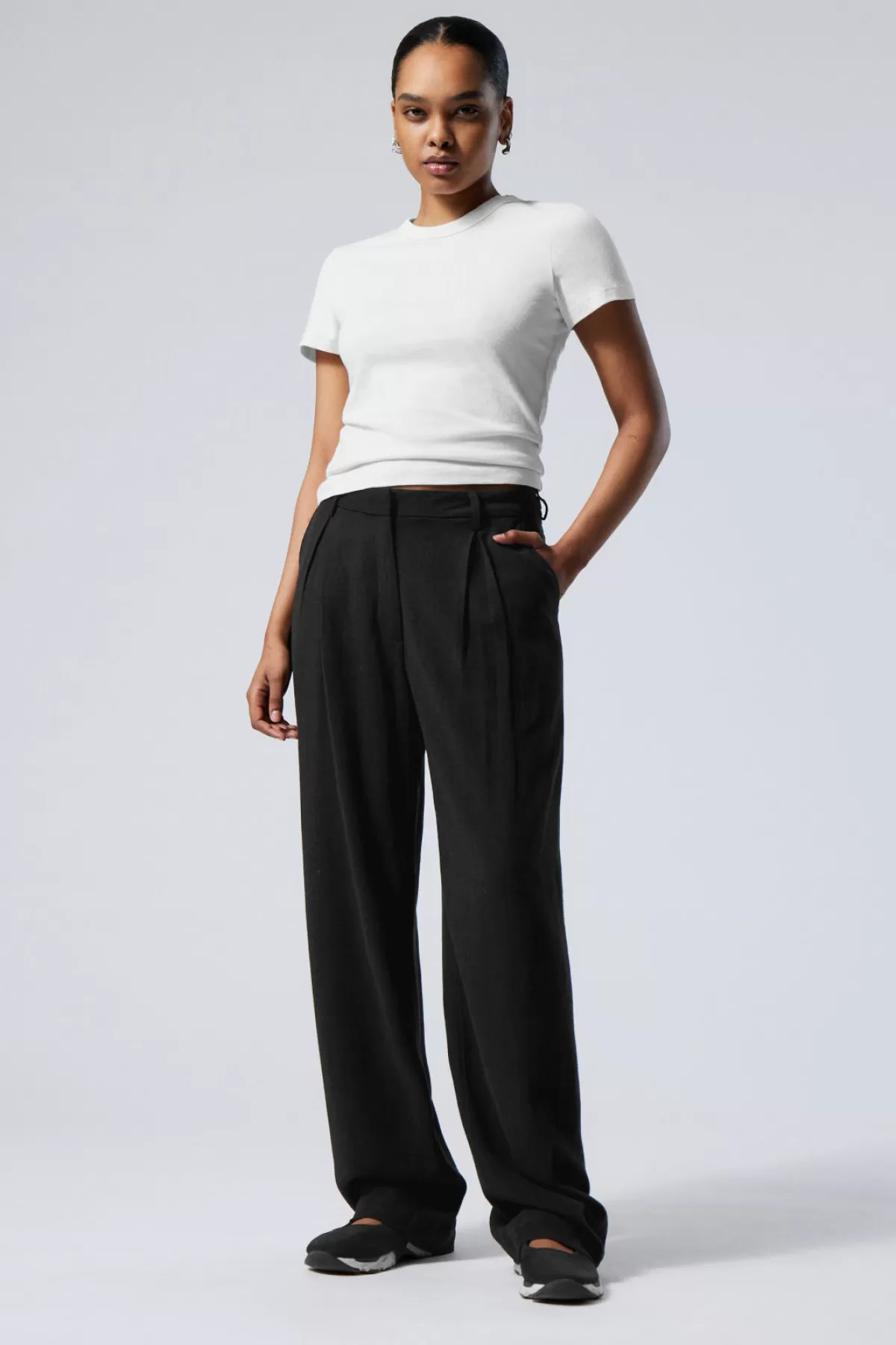 Weekday Lilah Linen Mix Trousers Black Fashion