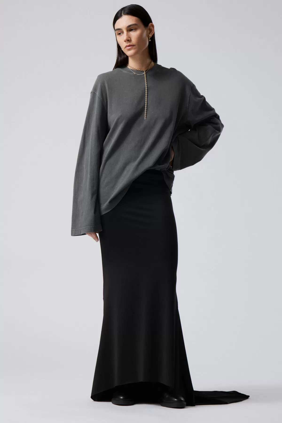 Weekday Long Asymmetric Drape Skirt Black Best Sale