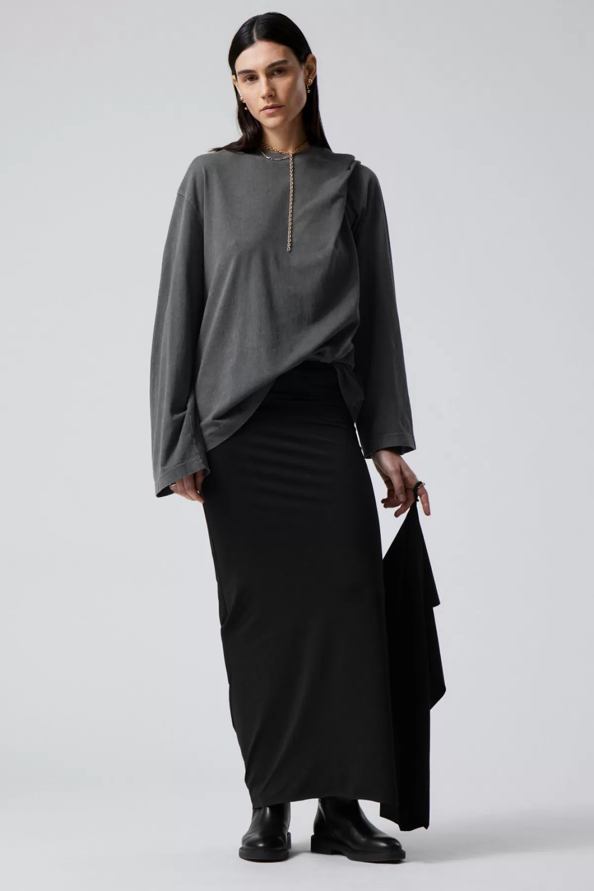 Weekday Long Asymmetric Drape Skirt Black Best Sale