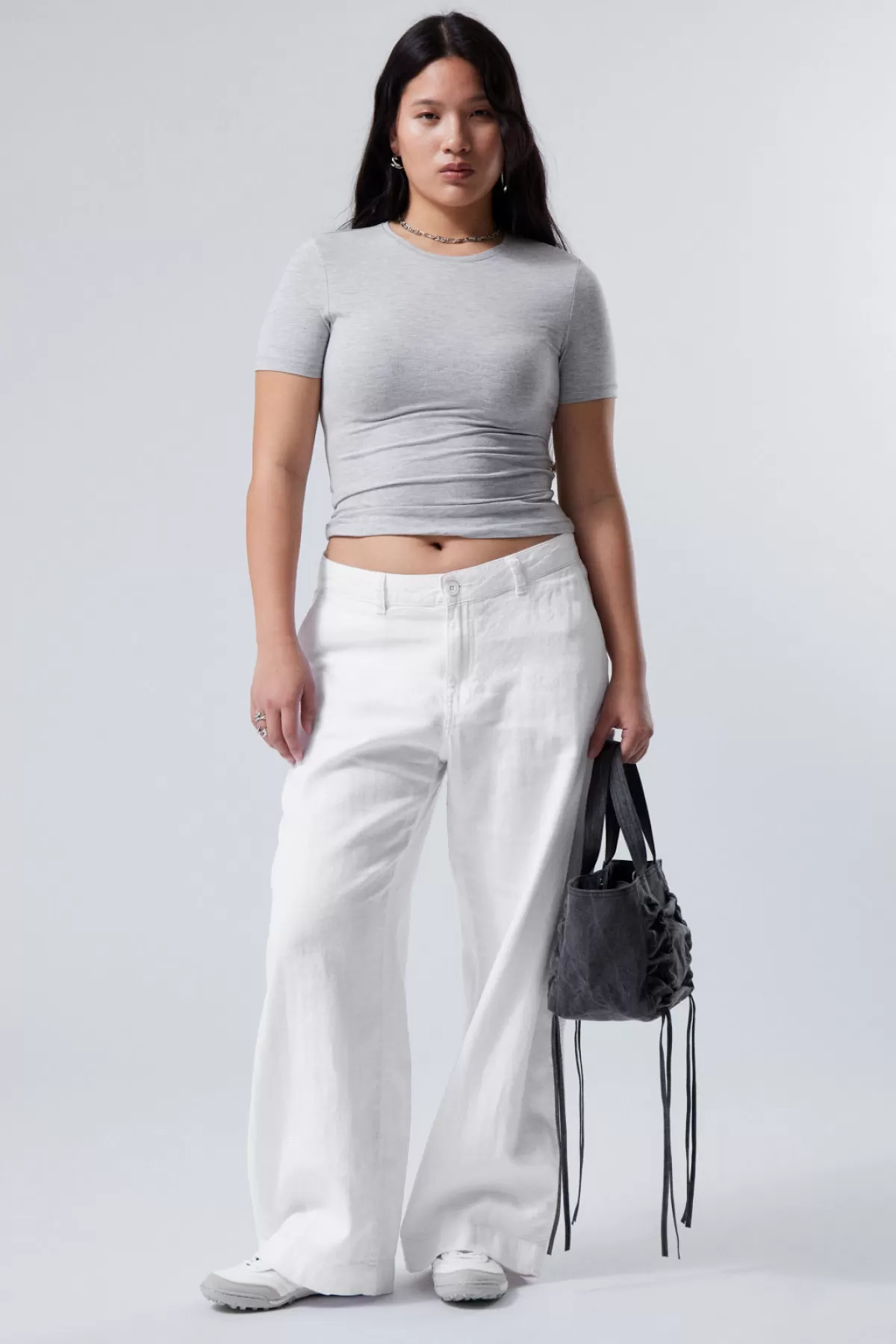 Weekday Loose Carpenter Linen Blend Trousers White Clearance