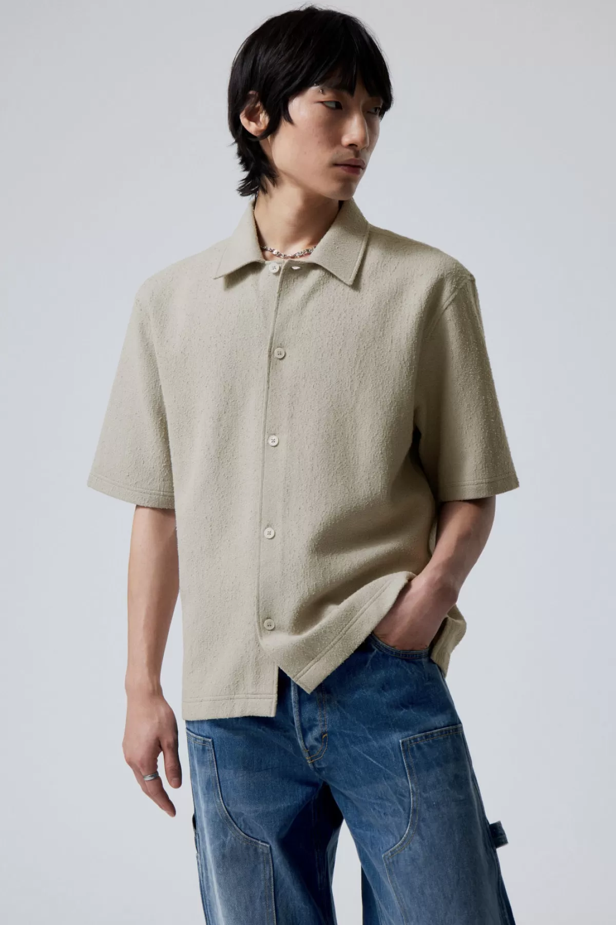 Weekday Loose Structured Short Sleeve Shirt Light Beige Discount