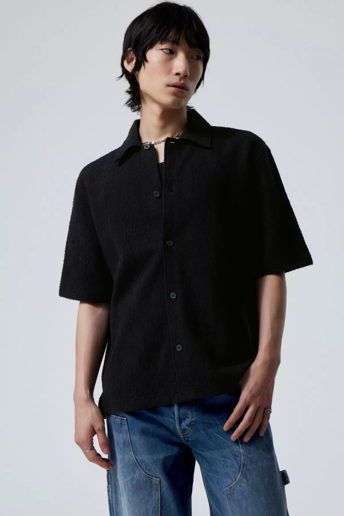 Weekday Loose Structured Short Sleeve Shirt Black Sale