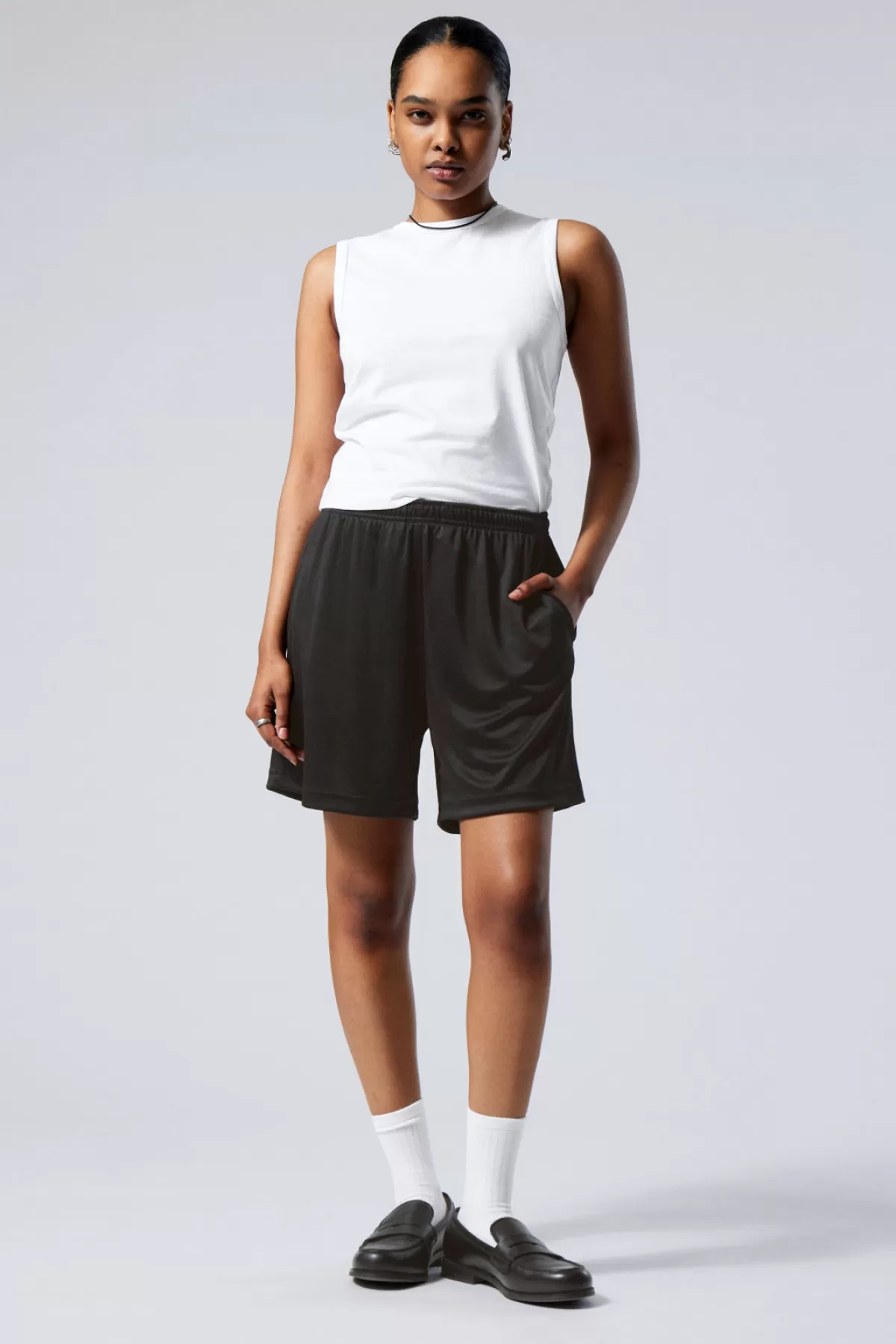 Weekday Loose Wide Track Shorts Black Discount
