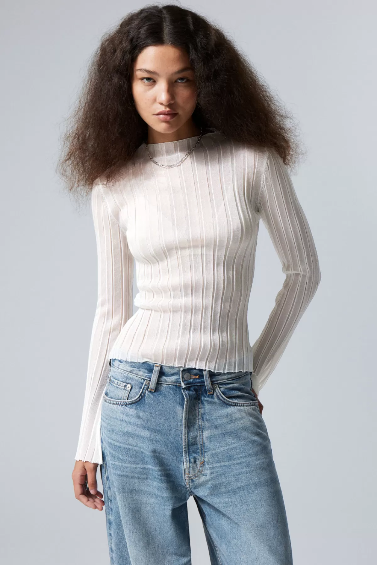 Weekday Mary Sheer Knitted Sweater White Flash Sale