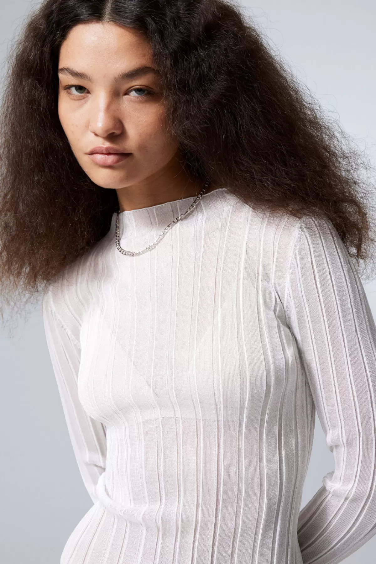 Weekday Mary Sheer Knitted Sweater White Flash Sale