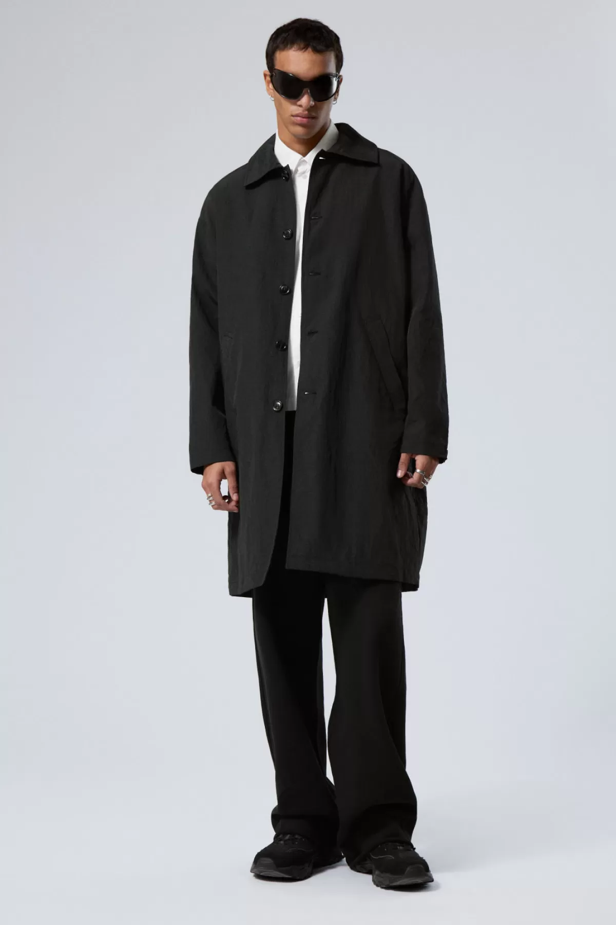 Weekday Matty Oversized Nylon Coat Black New