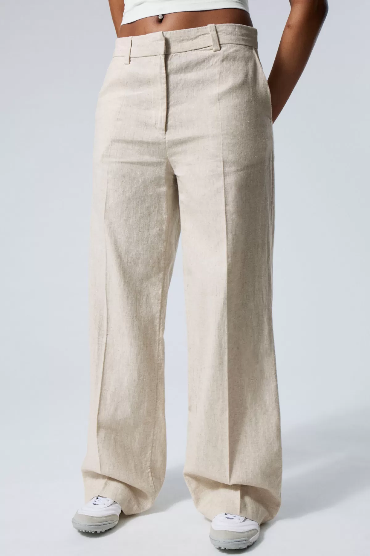 Weekday Mid Linen Blend Suit Trousers Ecru Best Sale