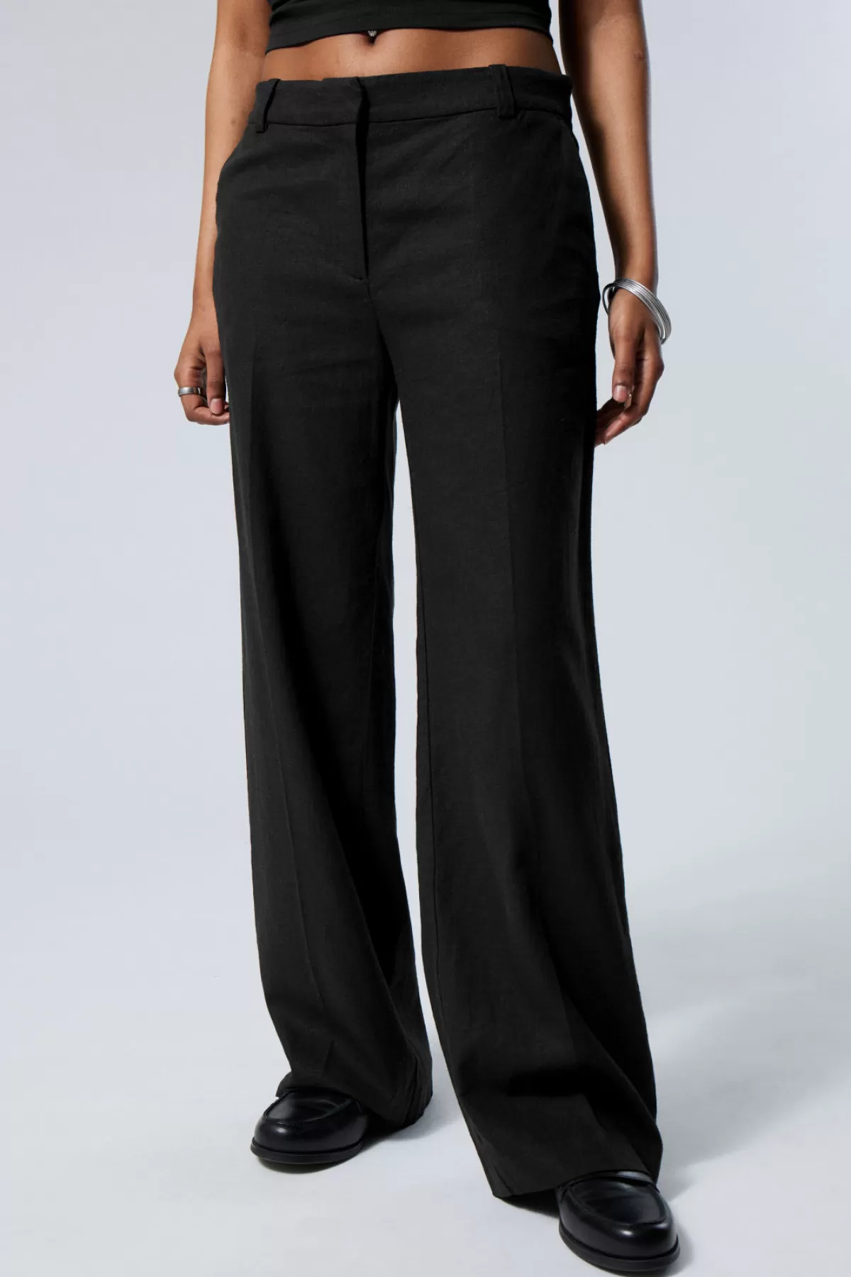 Weekday Mid Linen Blend Suit Trousers Black Shop