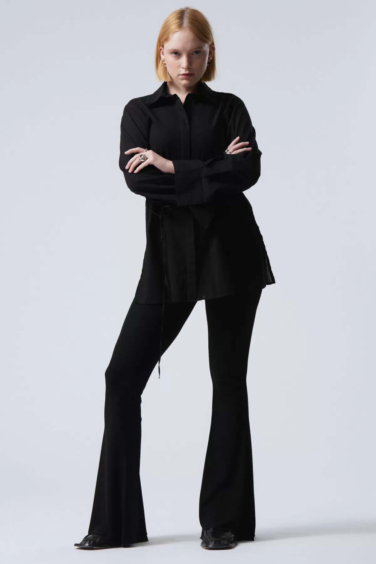 Weekday Mina Flared Jersey Trousers Black Outlet