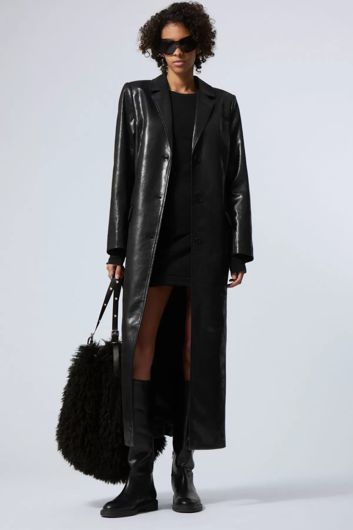 Weekday Nancy Faux Leather Coat Shiny Black Cheap