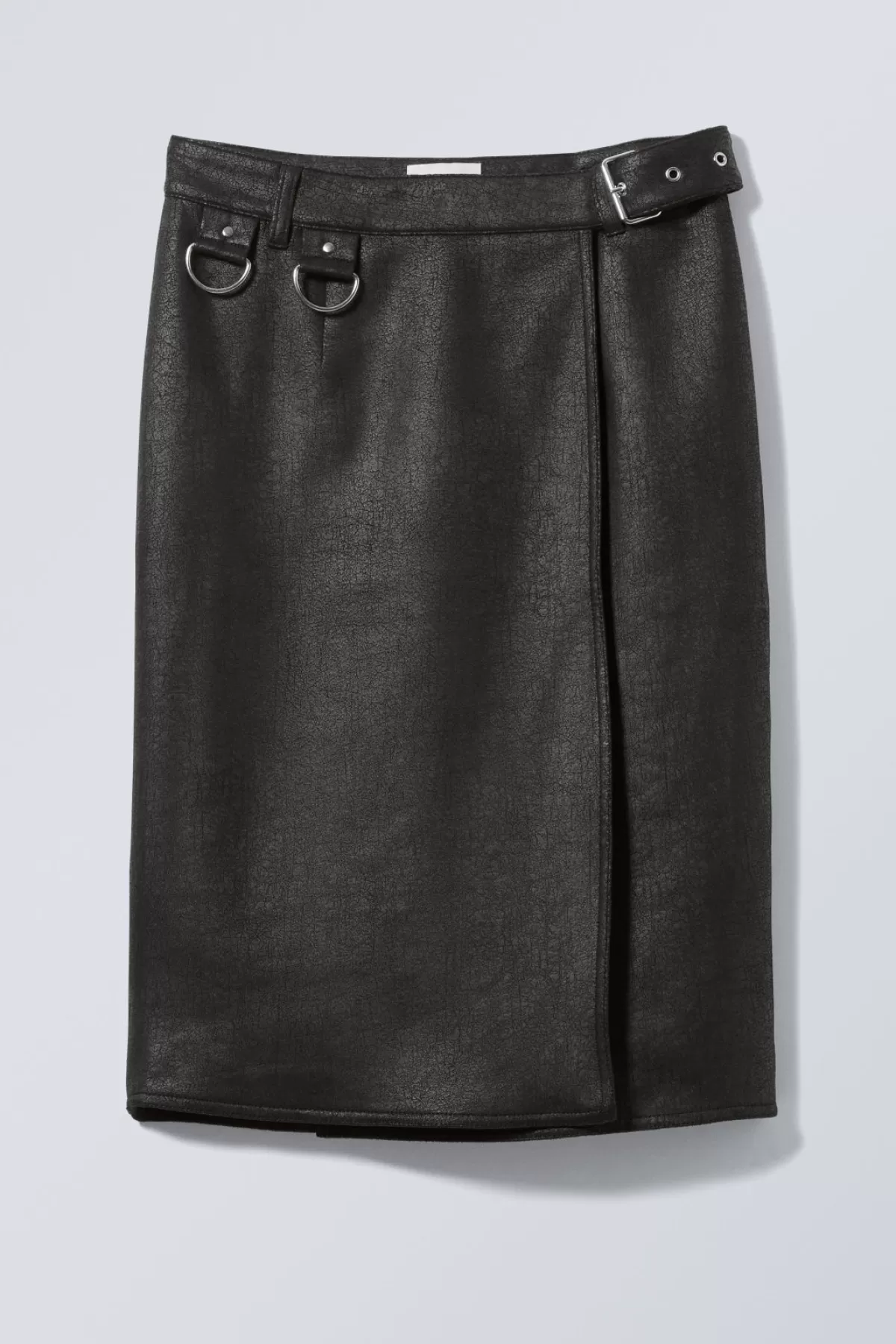 Weekday Oda Coated Faux Leather Midi Skirt Black Cheap