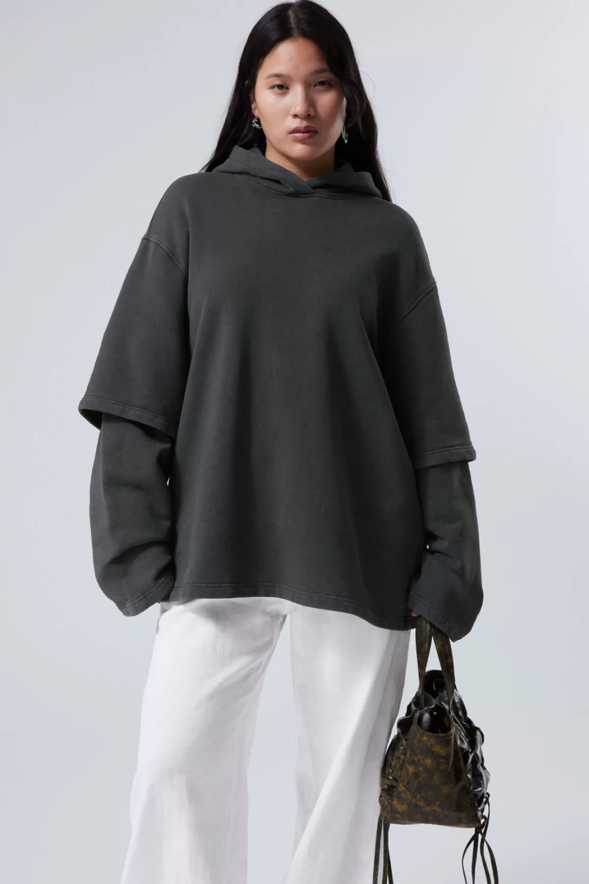 Weekday Oversized Double Sleeved Hoodie Washed Black Cheap