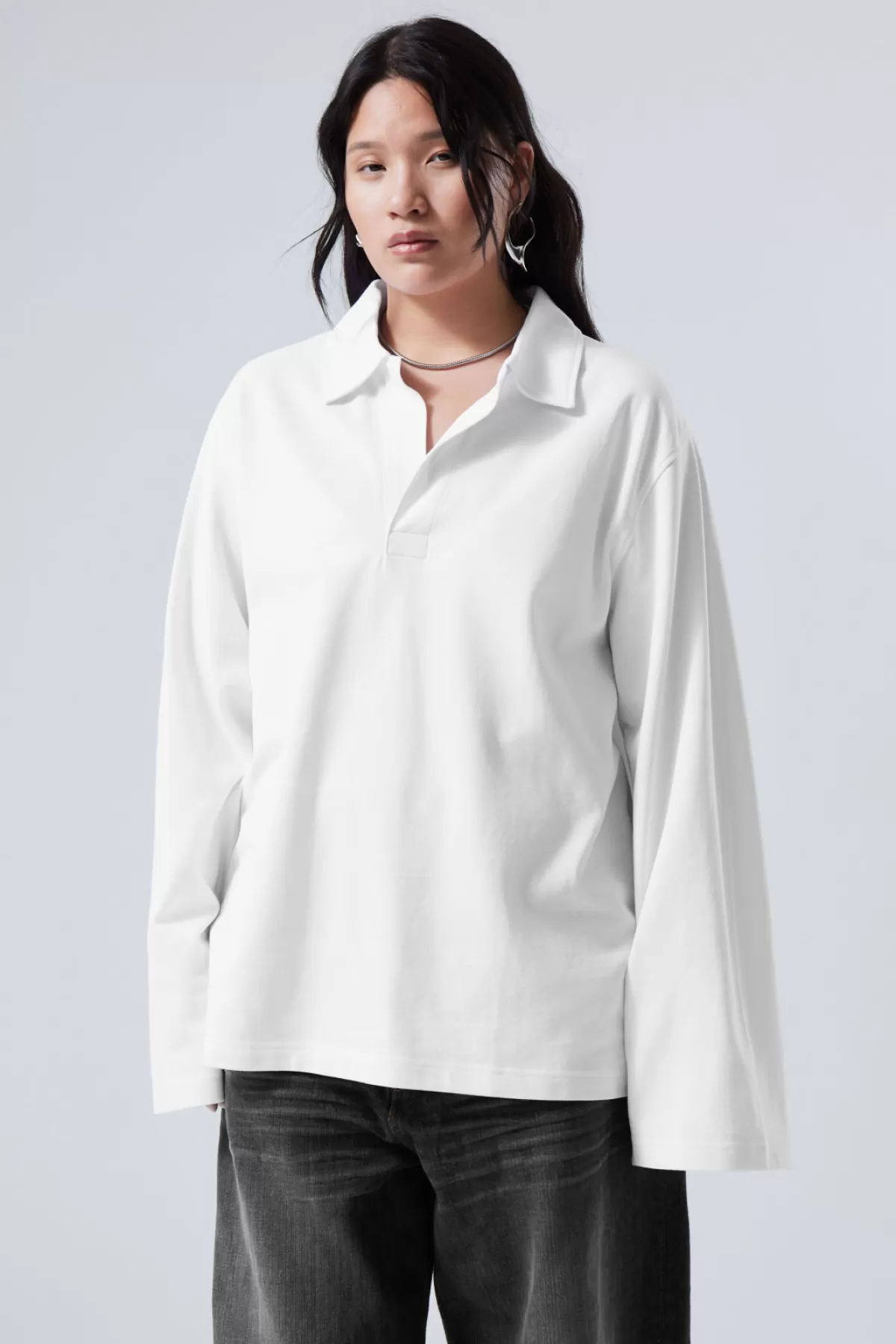 Weekday Oversized Long Sleeve Polo Shirt White Cheap
