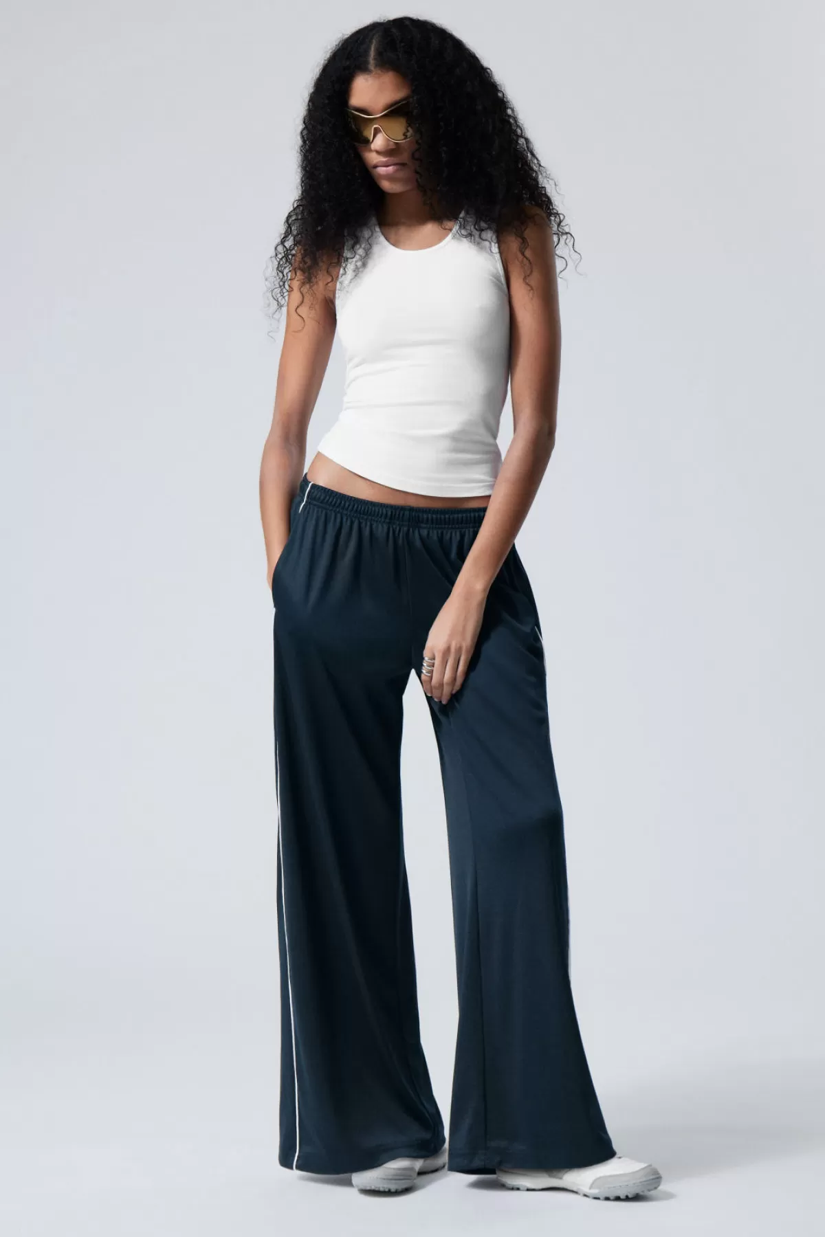 Weekday Oversized Sports Track Trousers Dark Blue Discount