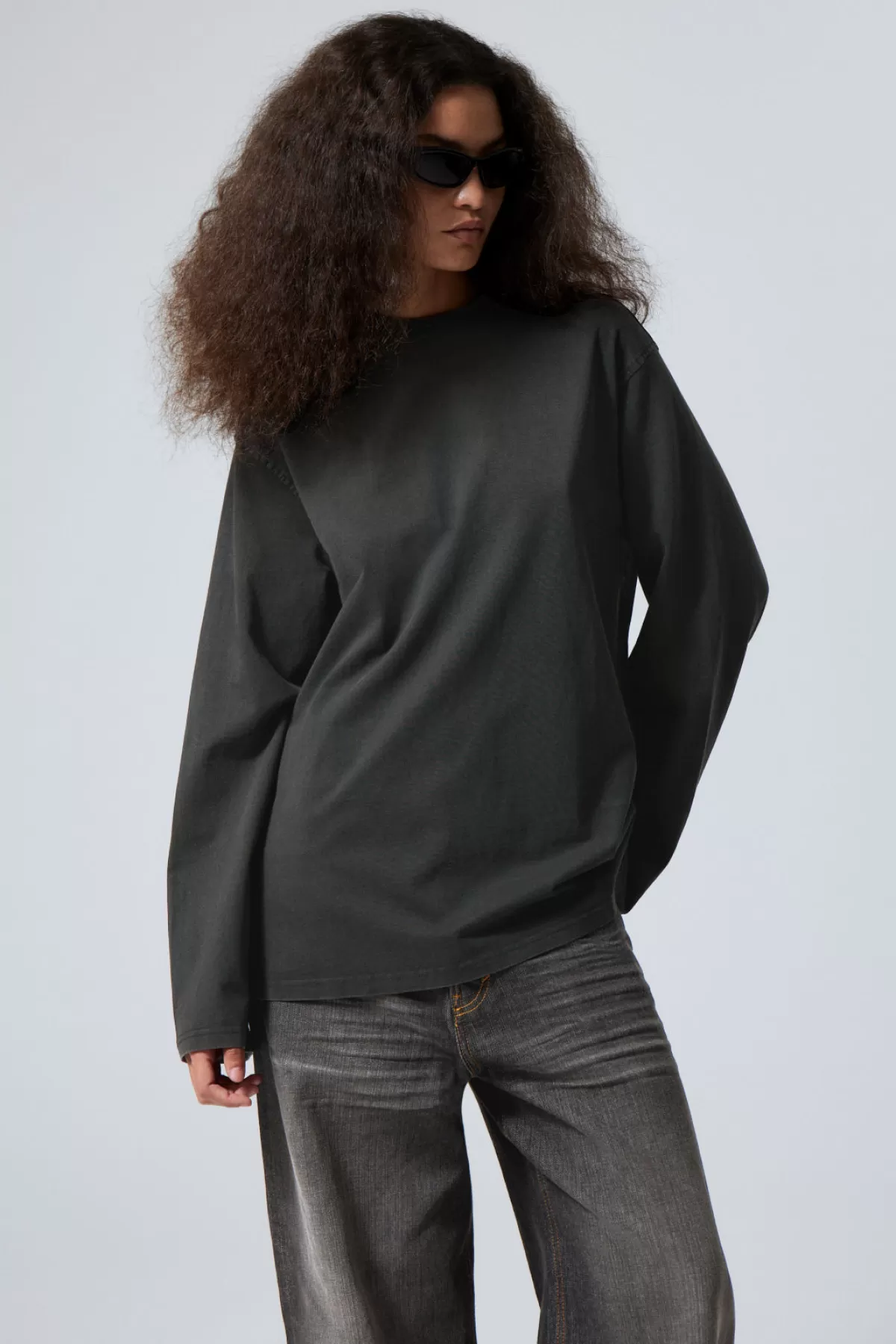Weekday Oversized Washed Long Sleeve Top Washed Grey Outlet