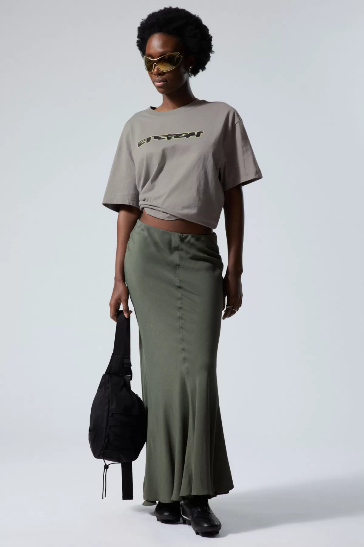 Weekday Paige Long Skirt Dark Khaki Green Cheap