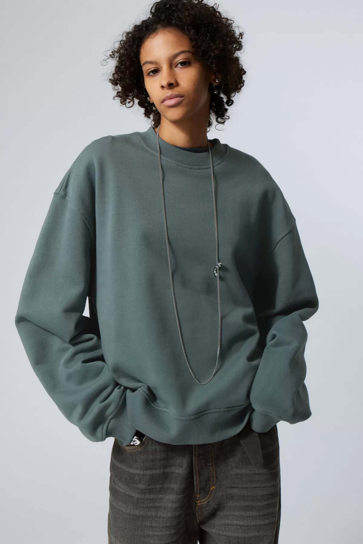 Weekday Paula Boxy Sweatshirt Dusty Grey Cheap